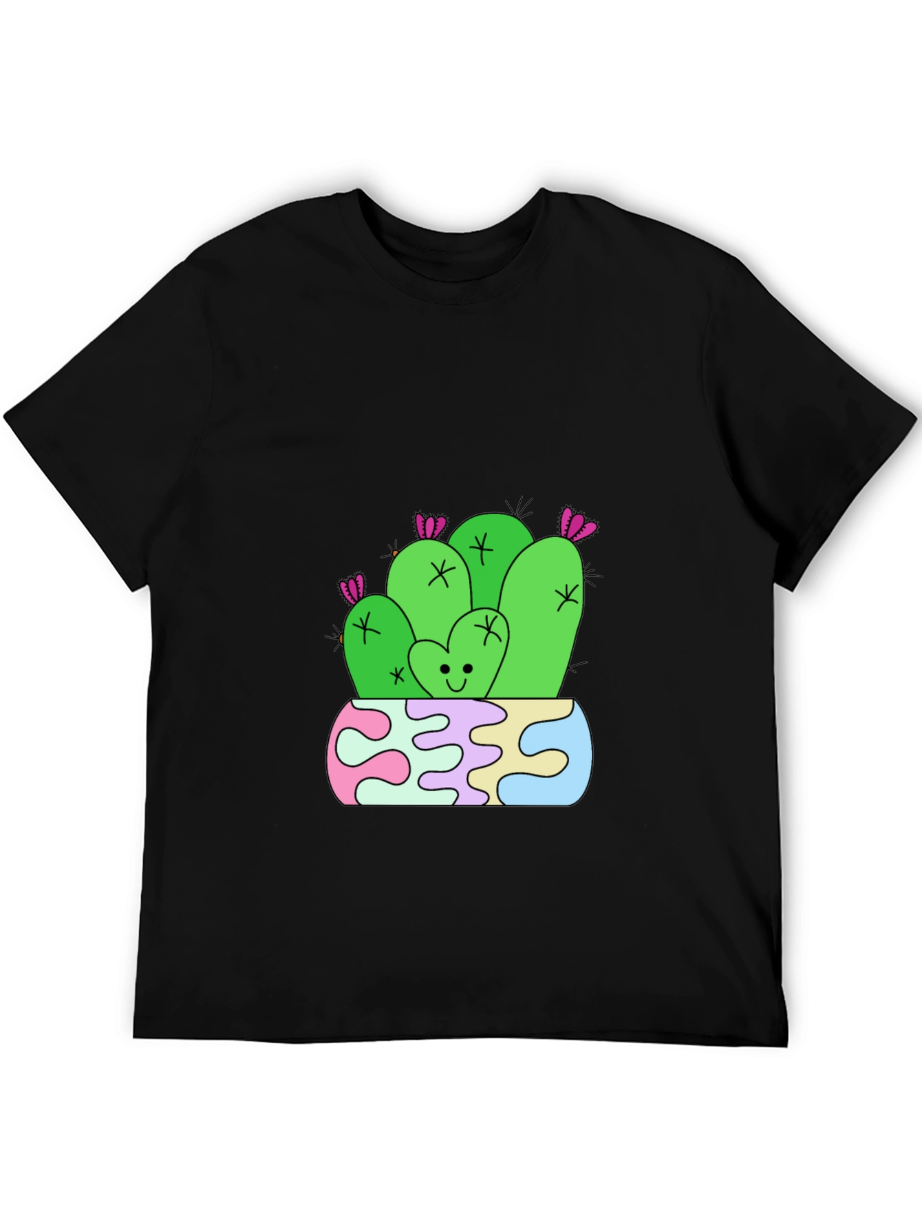 Cute Cactus Graphic Tee - Black Cotton T-Shirt