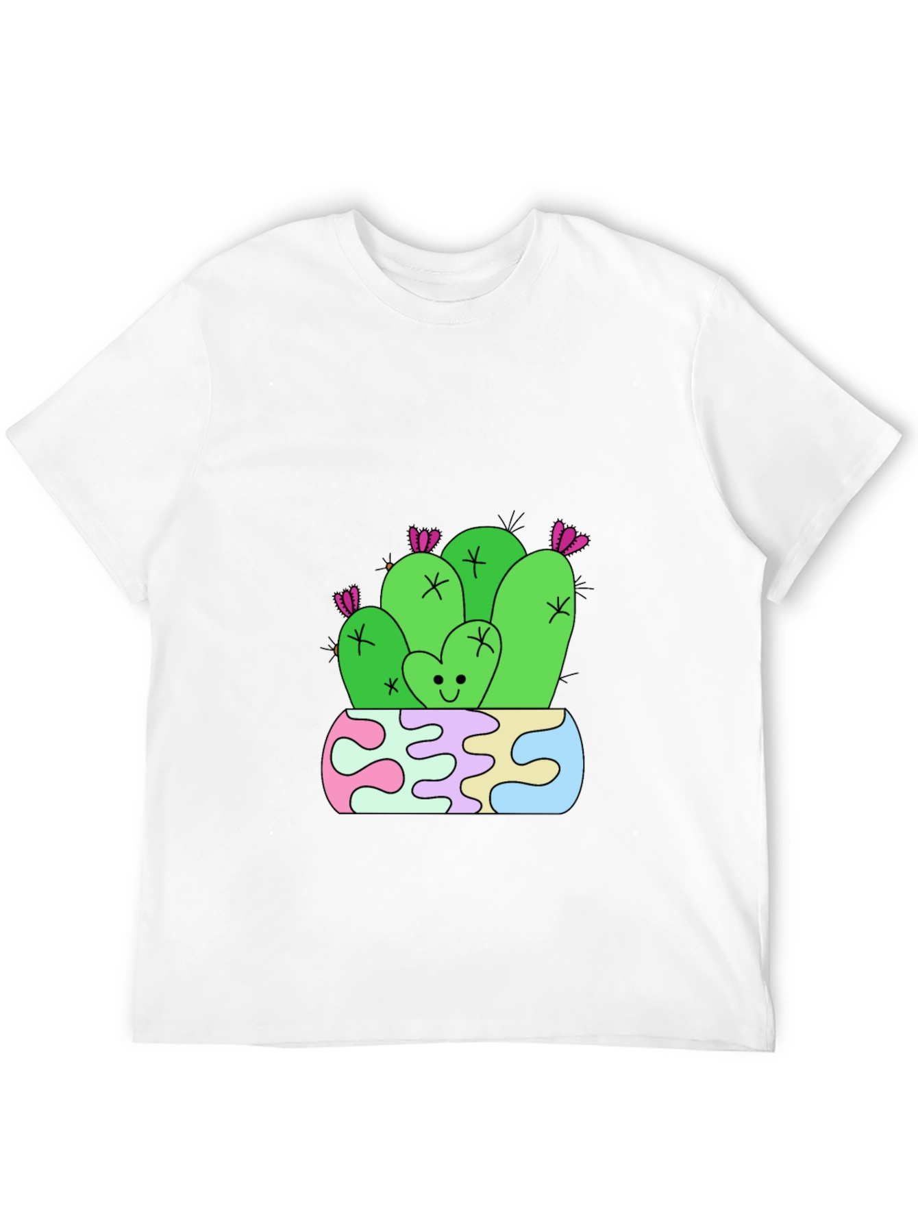 Cute Cactus Graphic Tee - Black Cotton T-Shirt
