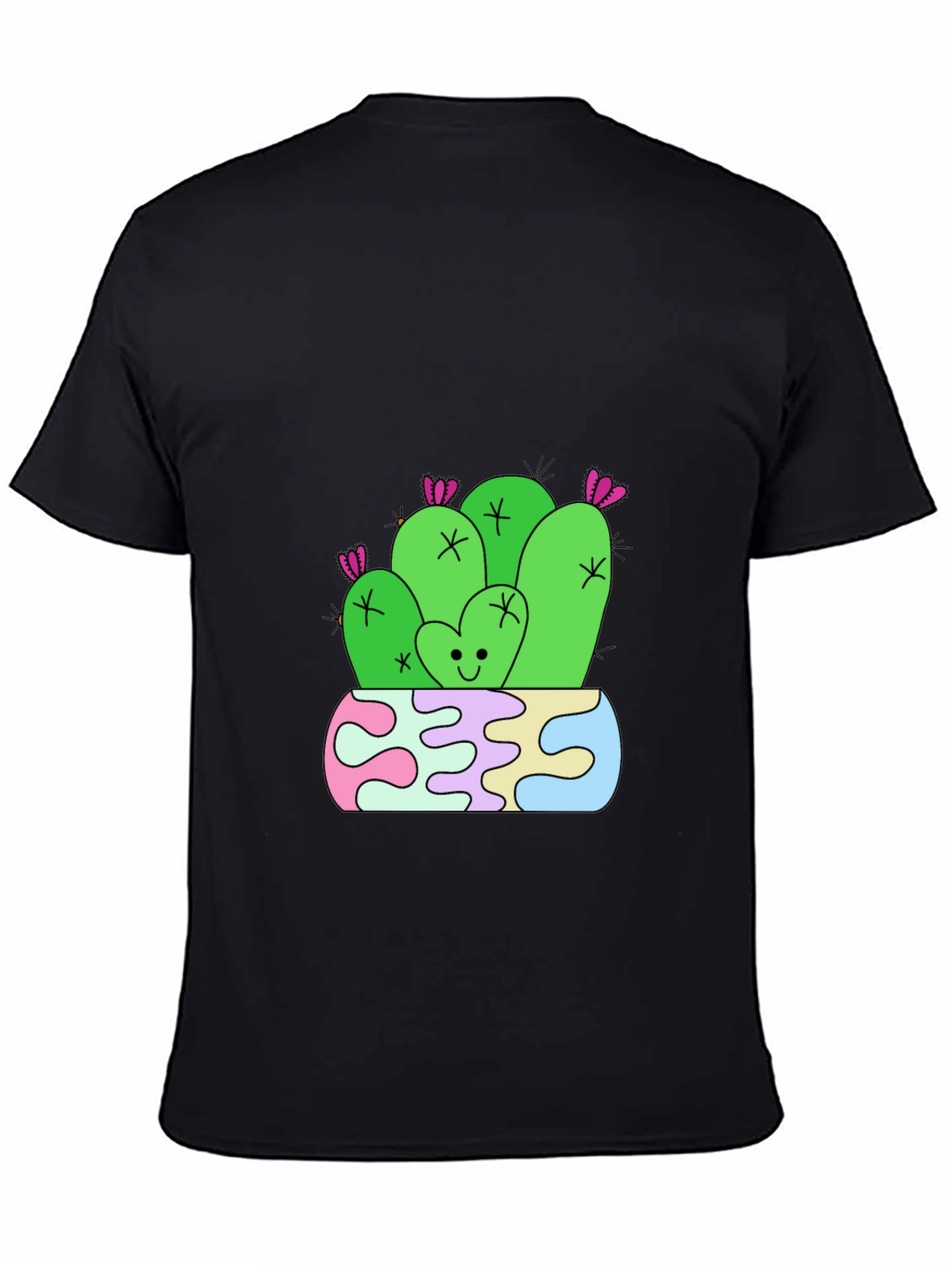 Cute Cactus Graphic Tee - Black Cotton T-Shirt