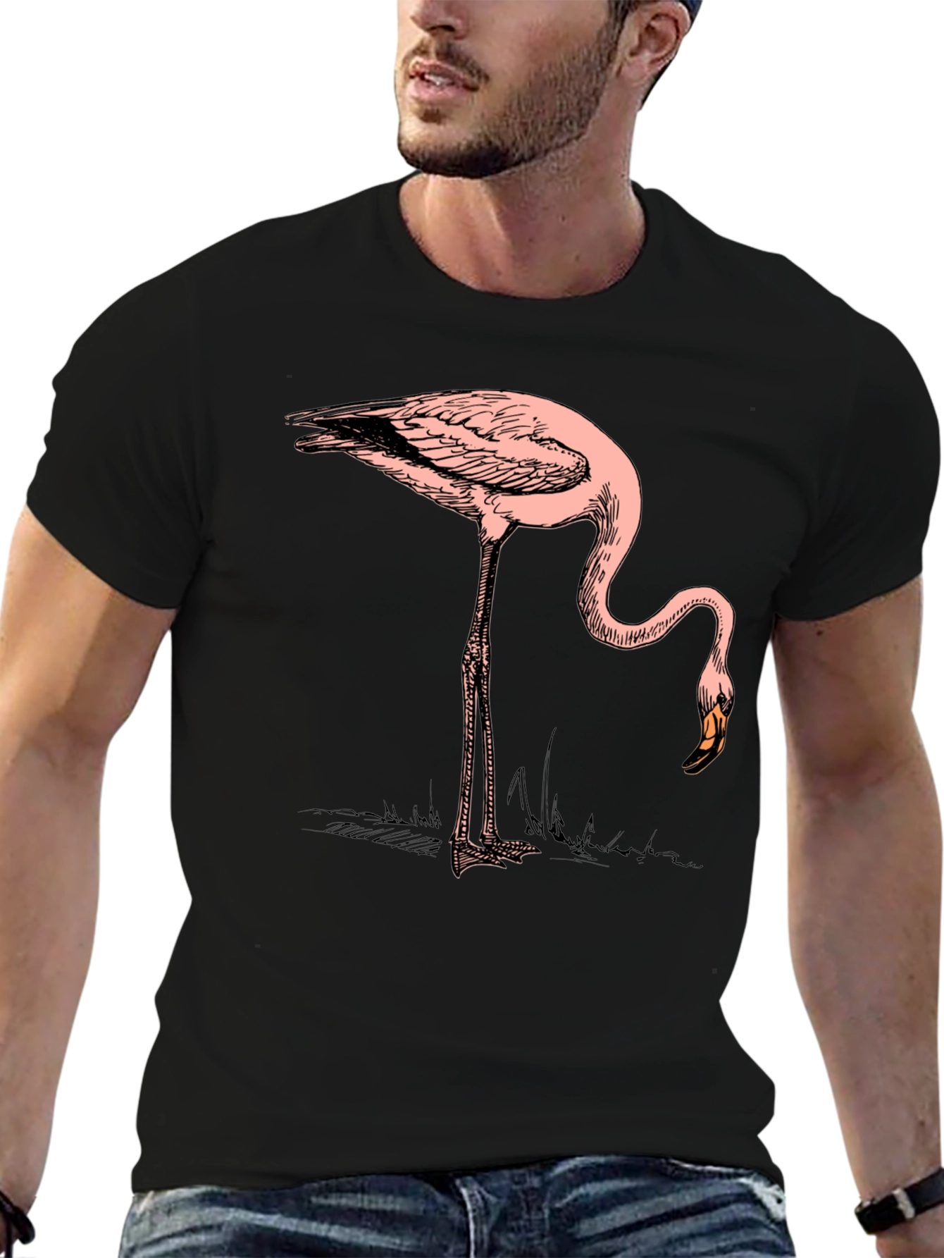 Black T-Shirt with Flamingo Graphic