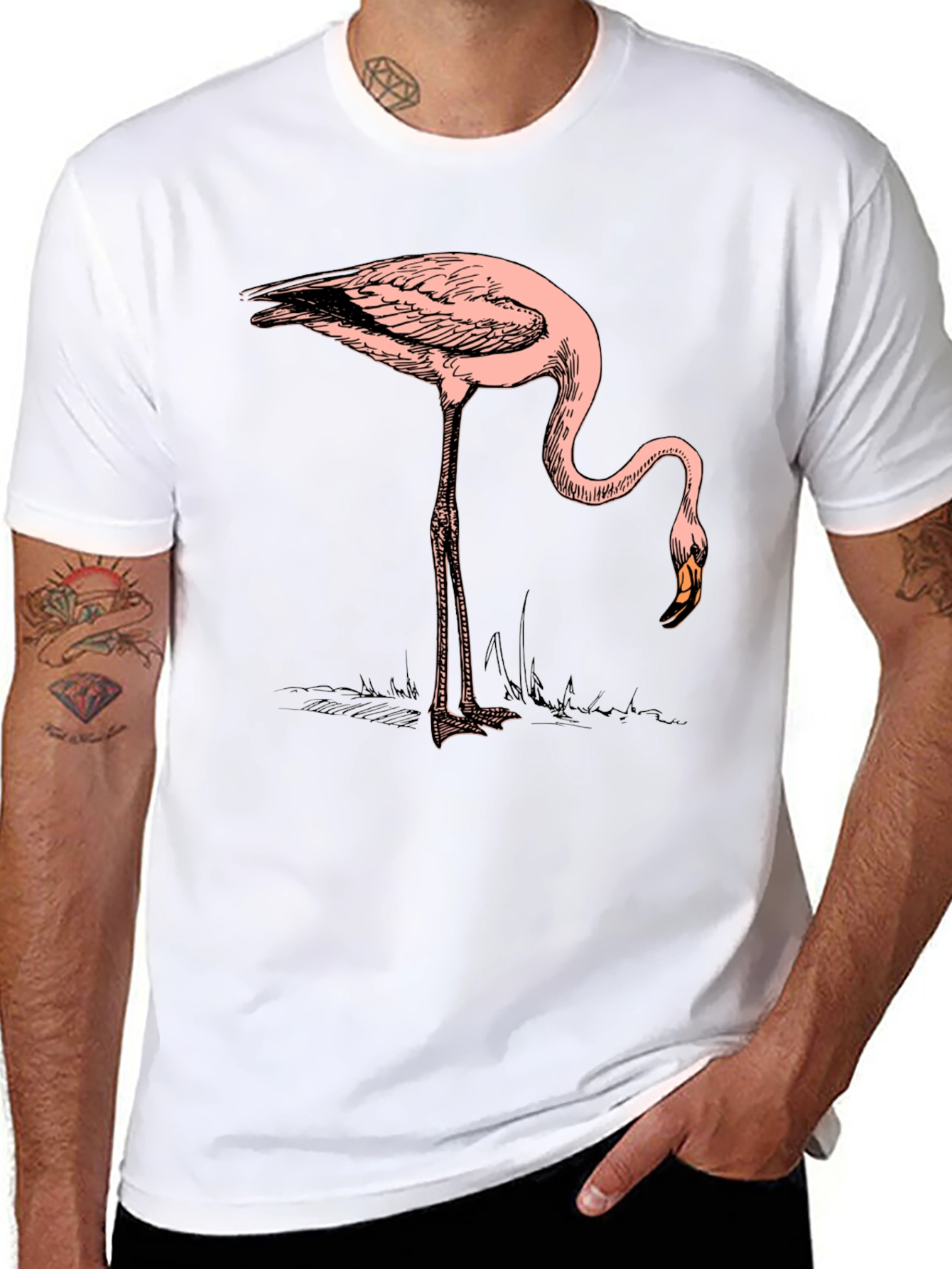 Black T-Shirt with Flamingo Graphic