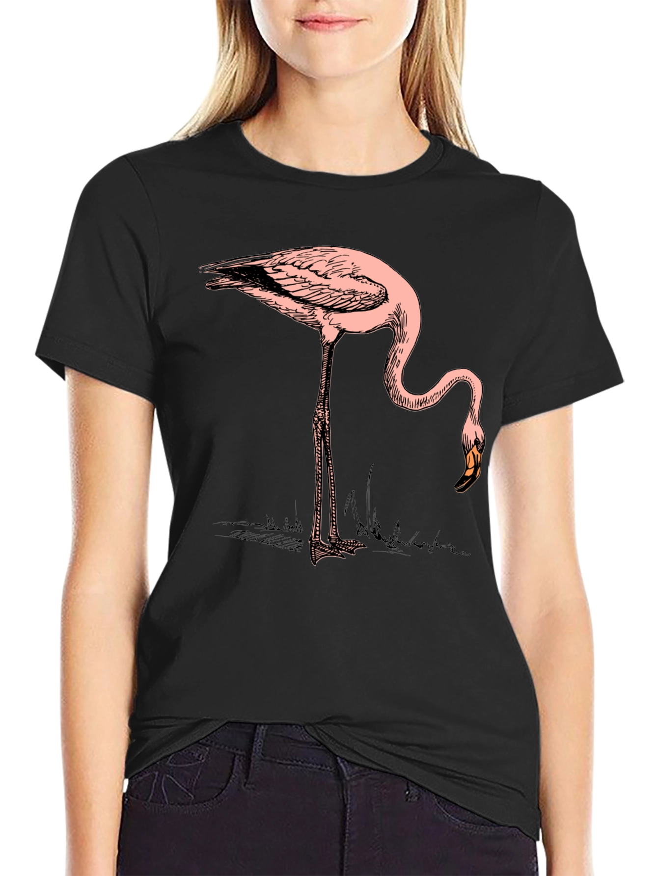 Black T-Shirt with Flamingo Graphic