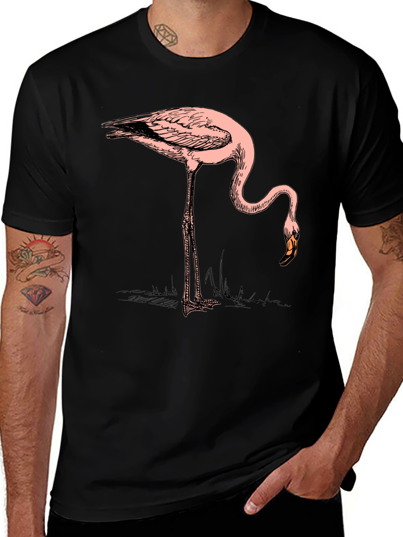 Black T-Shirt with Flamingo Graphic