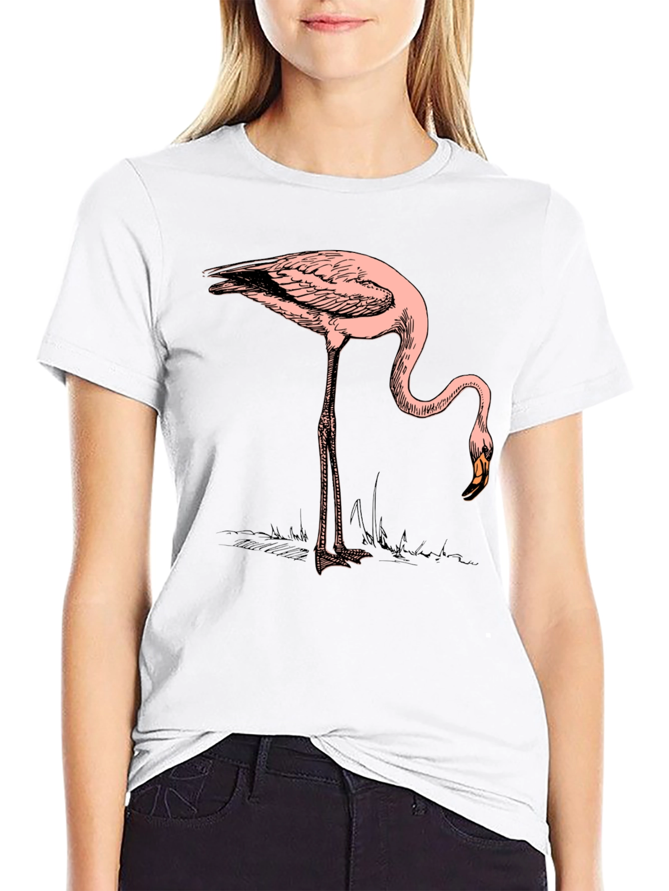 Black T-Shirt with Flamingo Graphic