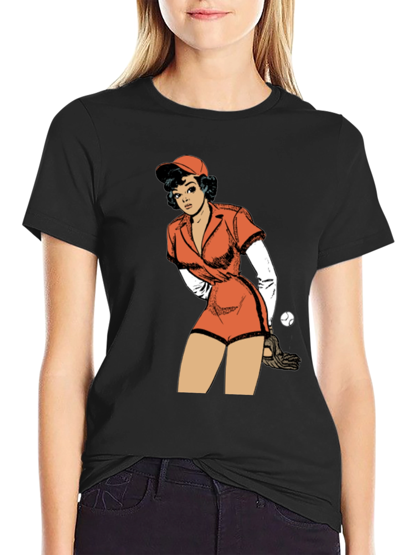 Retro Baseball Girl Graphic T-Shirt
