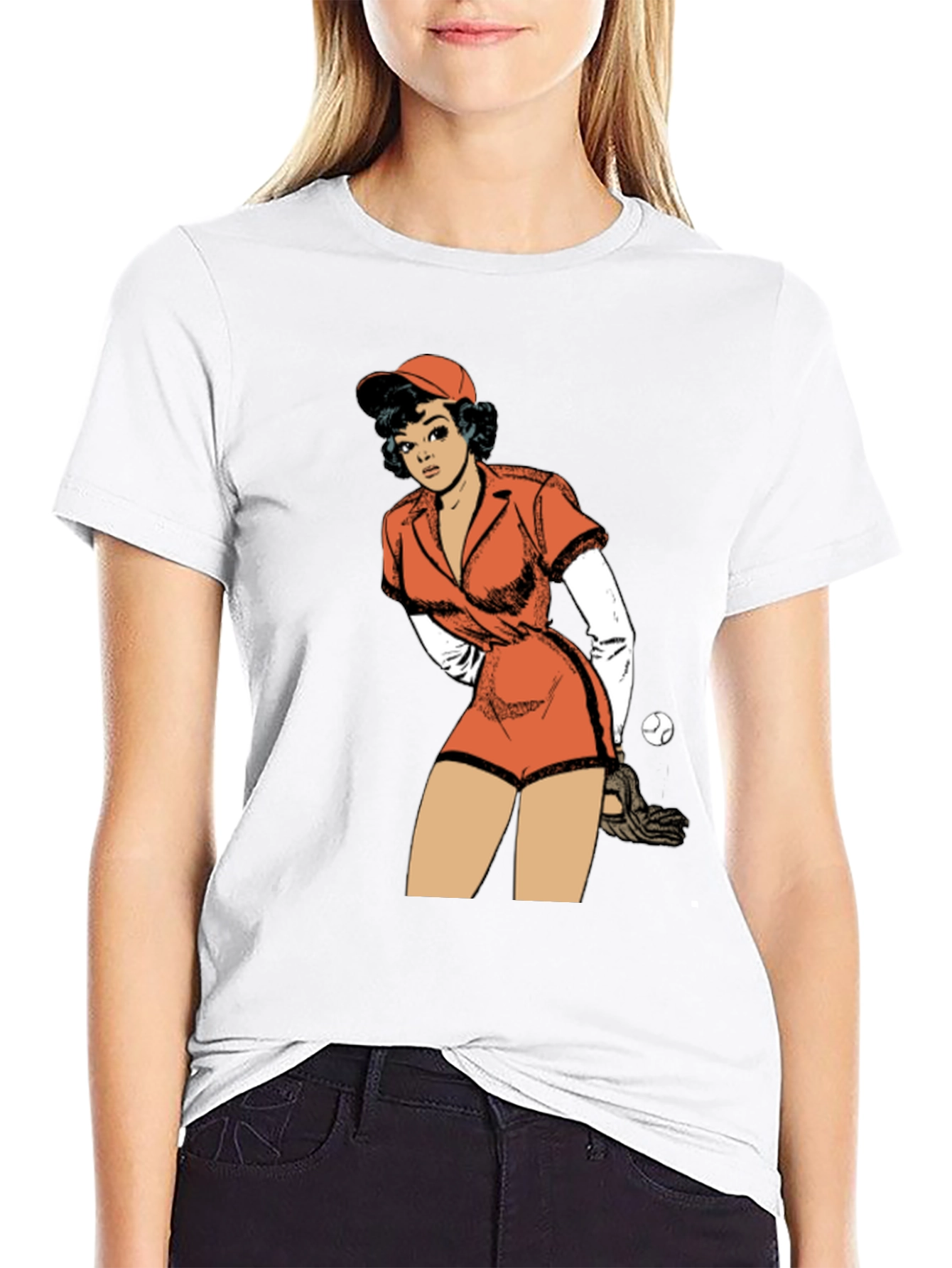 Retro Baseball Girl Graphic T-Shirt