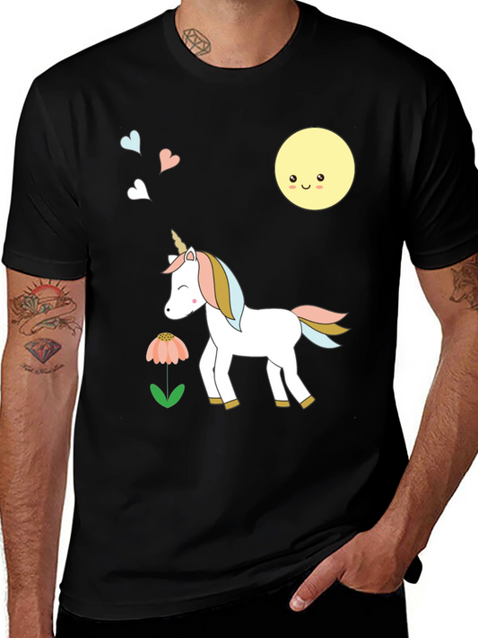 Cute Unicorn & Moon Graphic Black T-Shirt