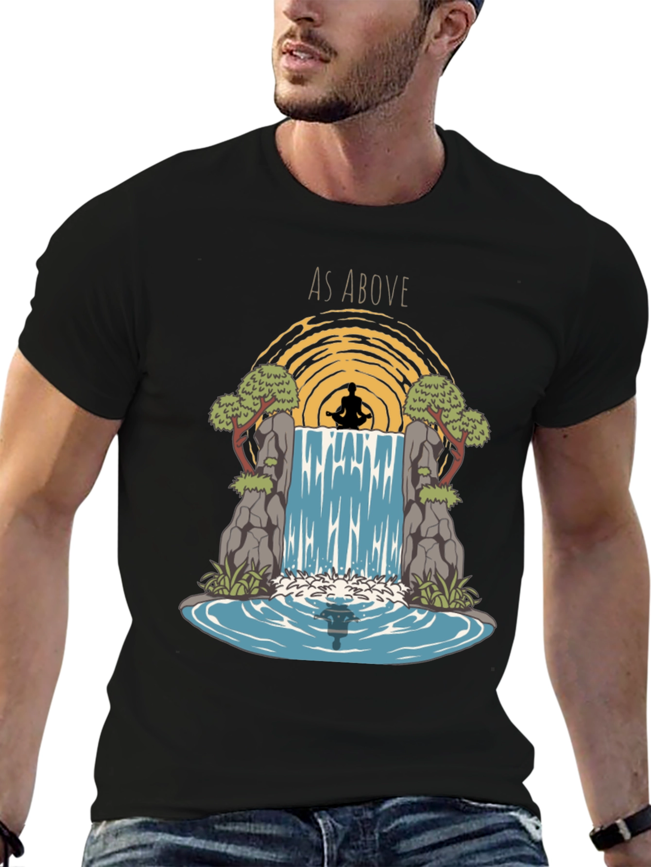 As Above Graphic Print T-Shirt - Zen Meditation Design