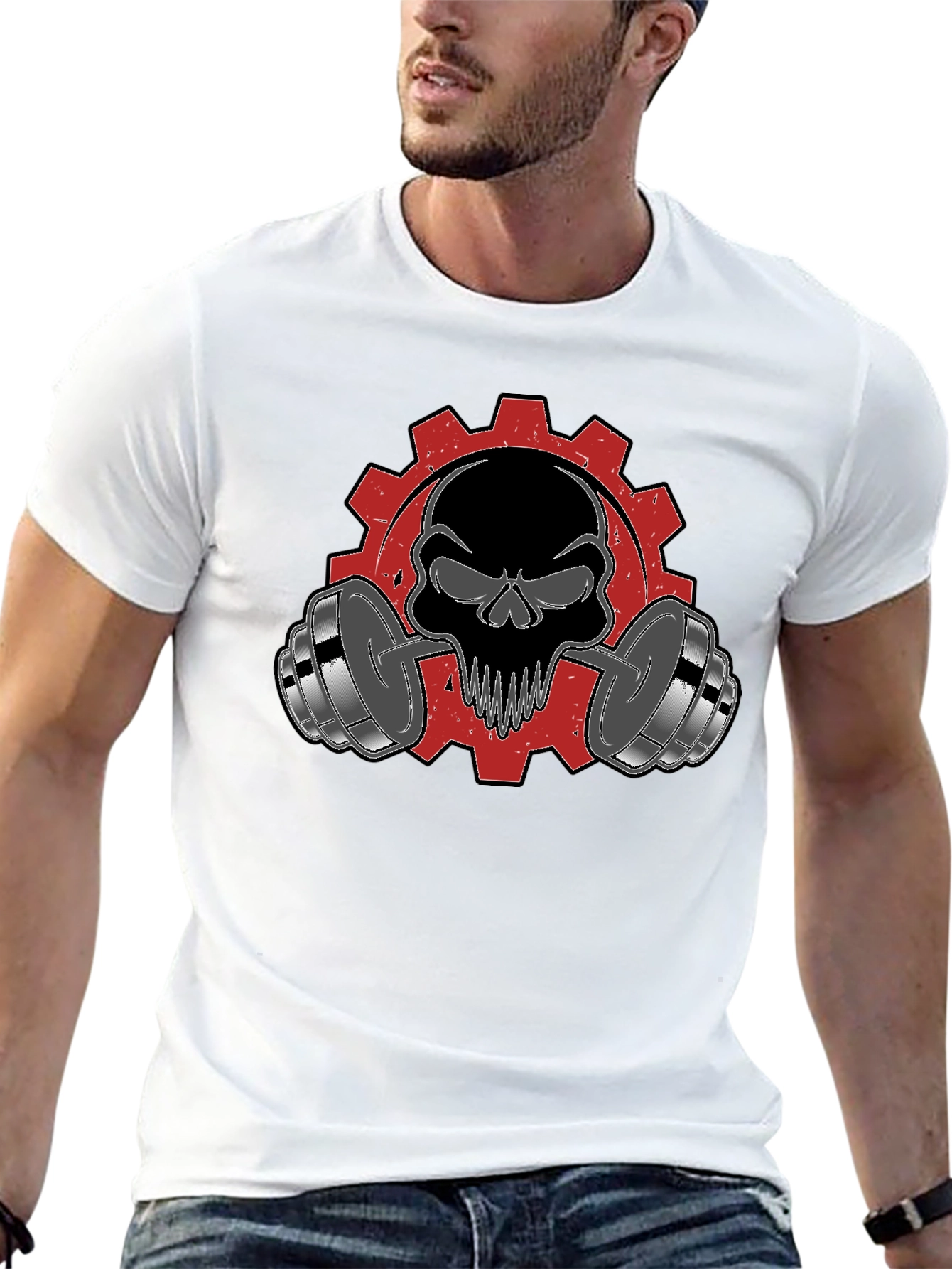 Skull & Weights Graphic T-Shirt - Gym Motivation