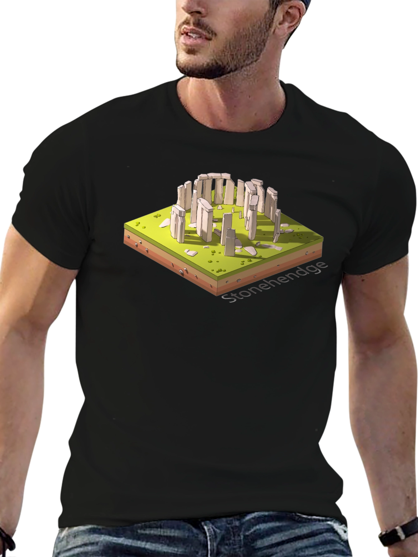 Stonehenge Isometric Art Black T-Shirt