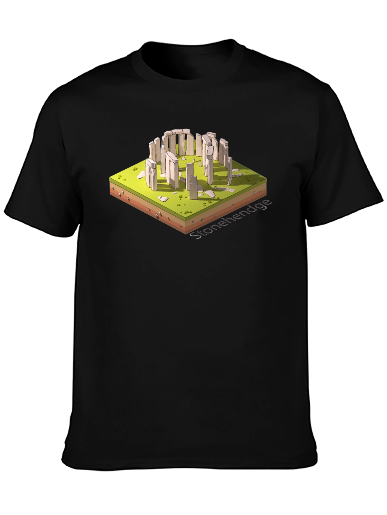 Stonehenge Isometric Art Black T-Shirt