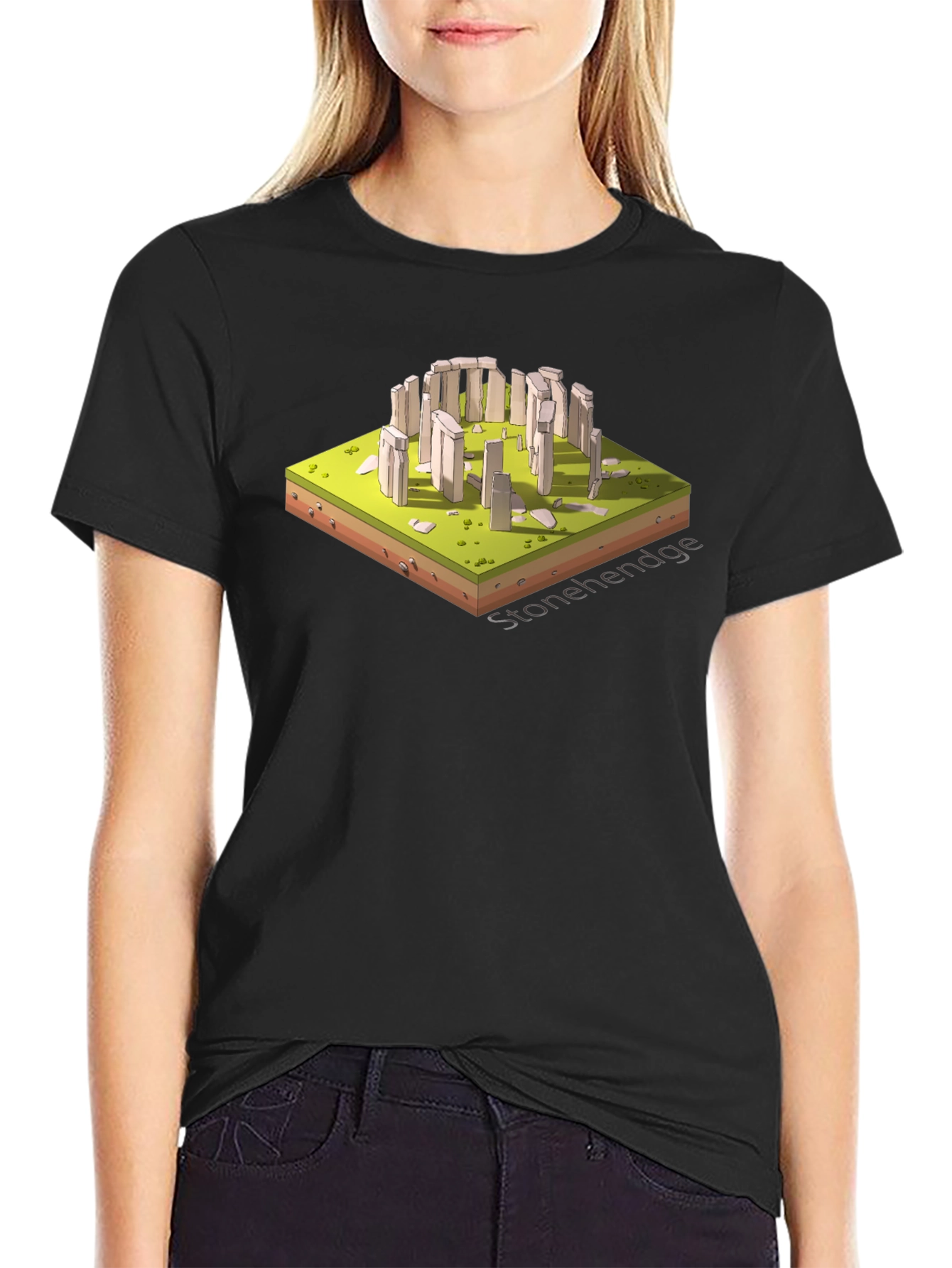 Stonehenge Isometric Art Black T-Shirt