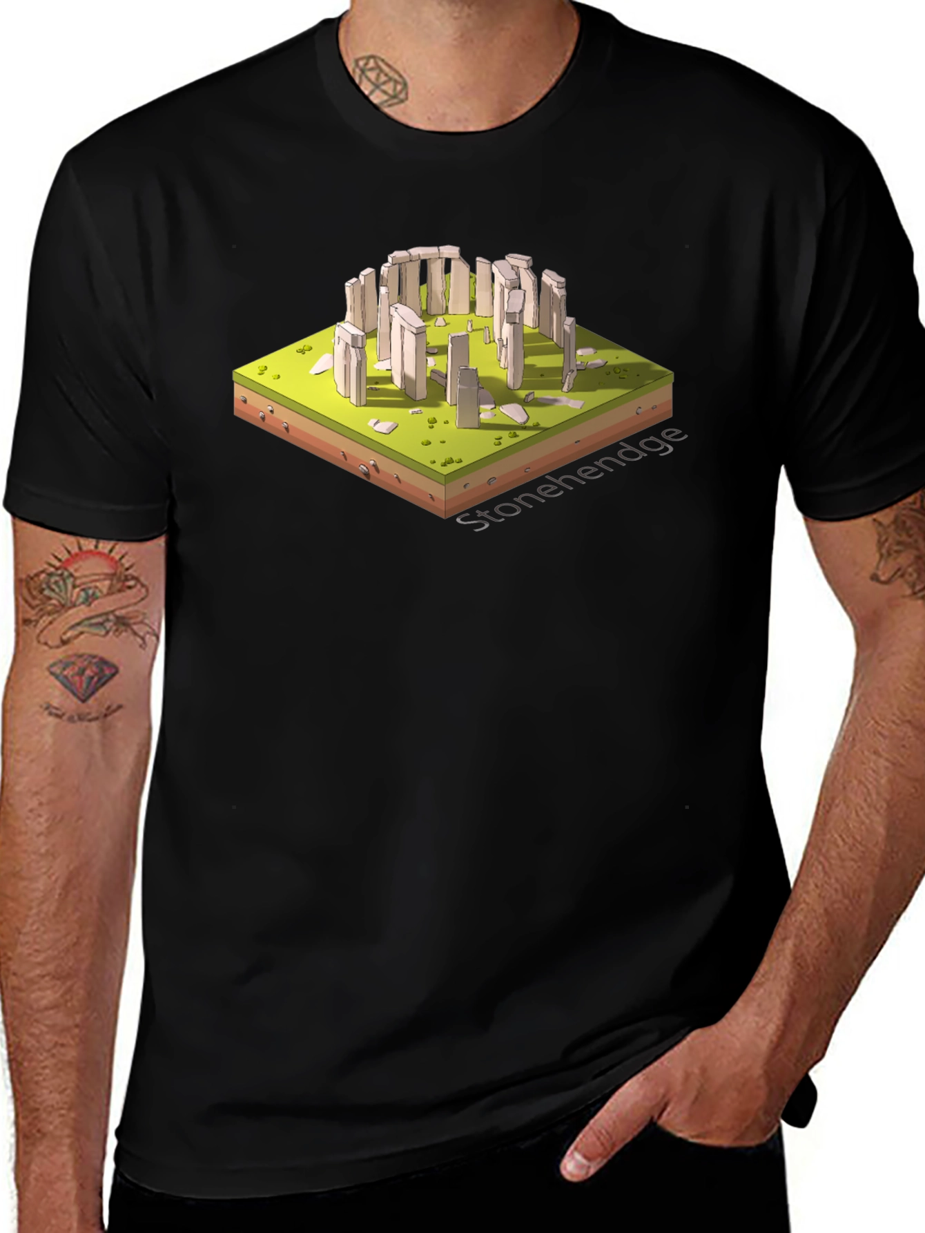 Stonehenge Isometric Art Black T-Shirt
