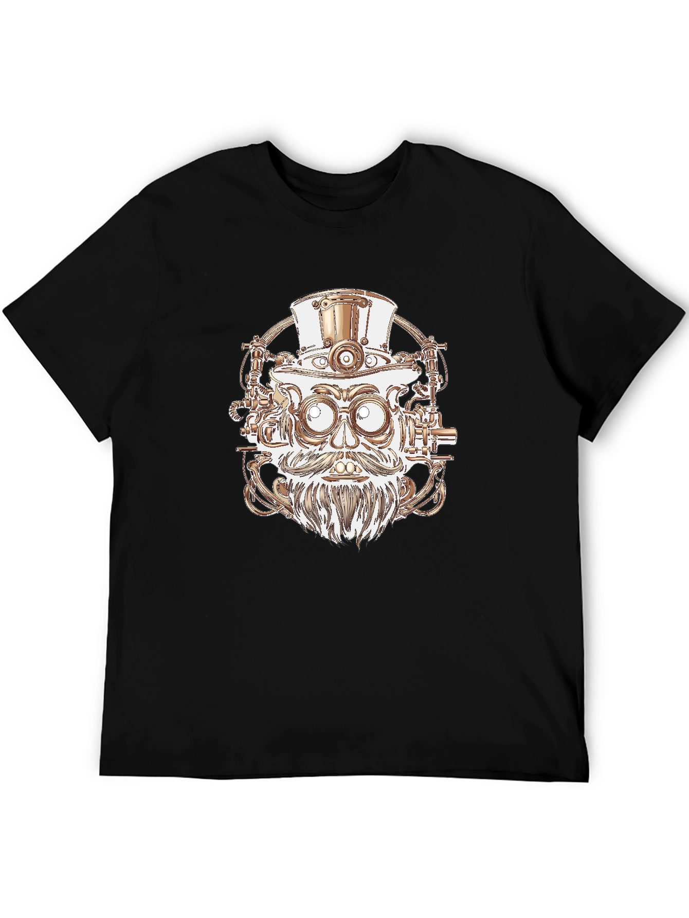 Steampunk Robot Head Graphic Tee - Black Cotton Shirt