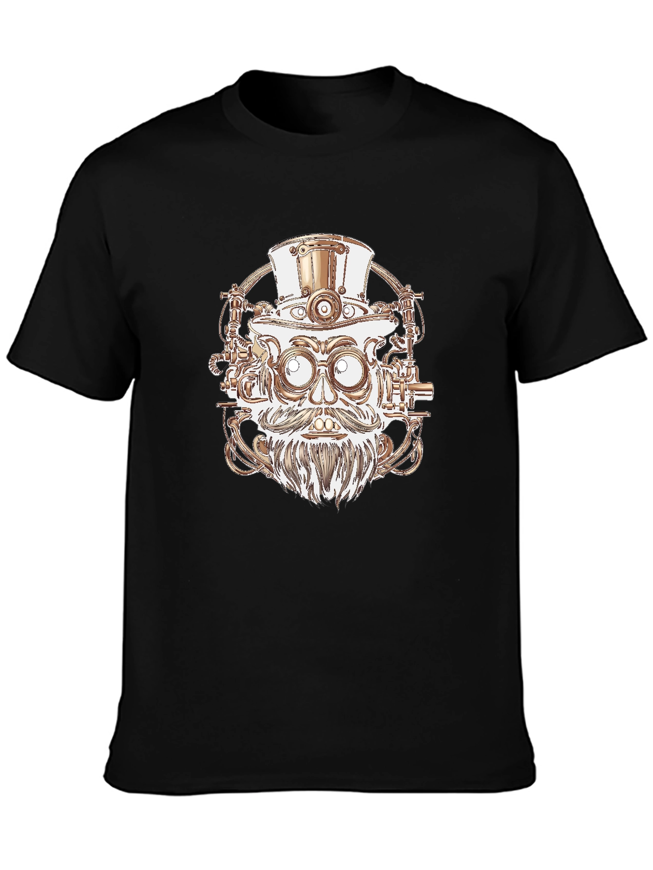 Steampunk Robot Head Graphic Tee - Black Cotton Shirt