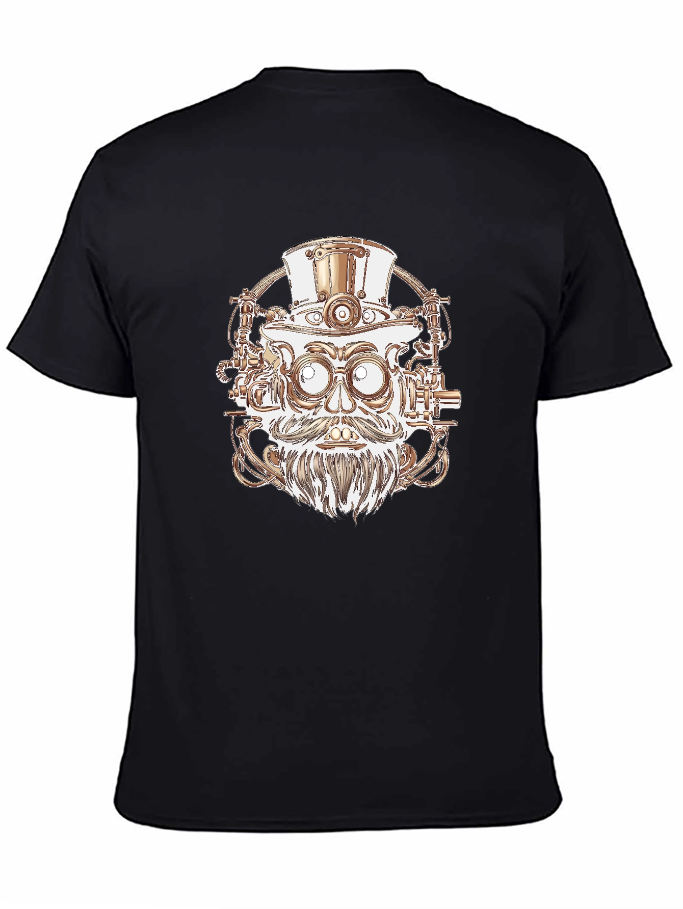 Steampunk Robot Head Graphic Tee - Black Cotton Shirt