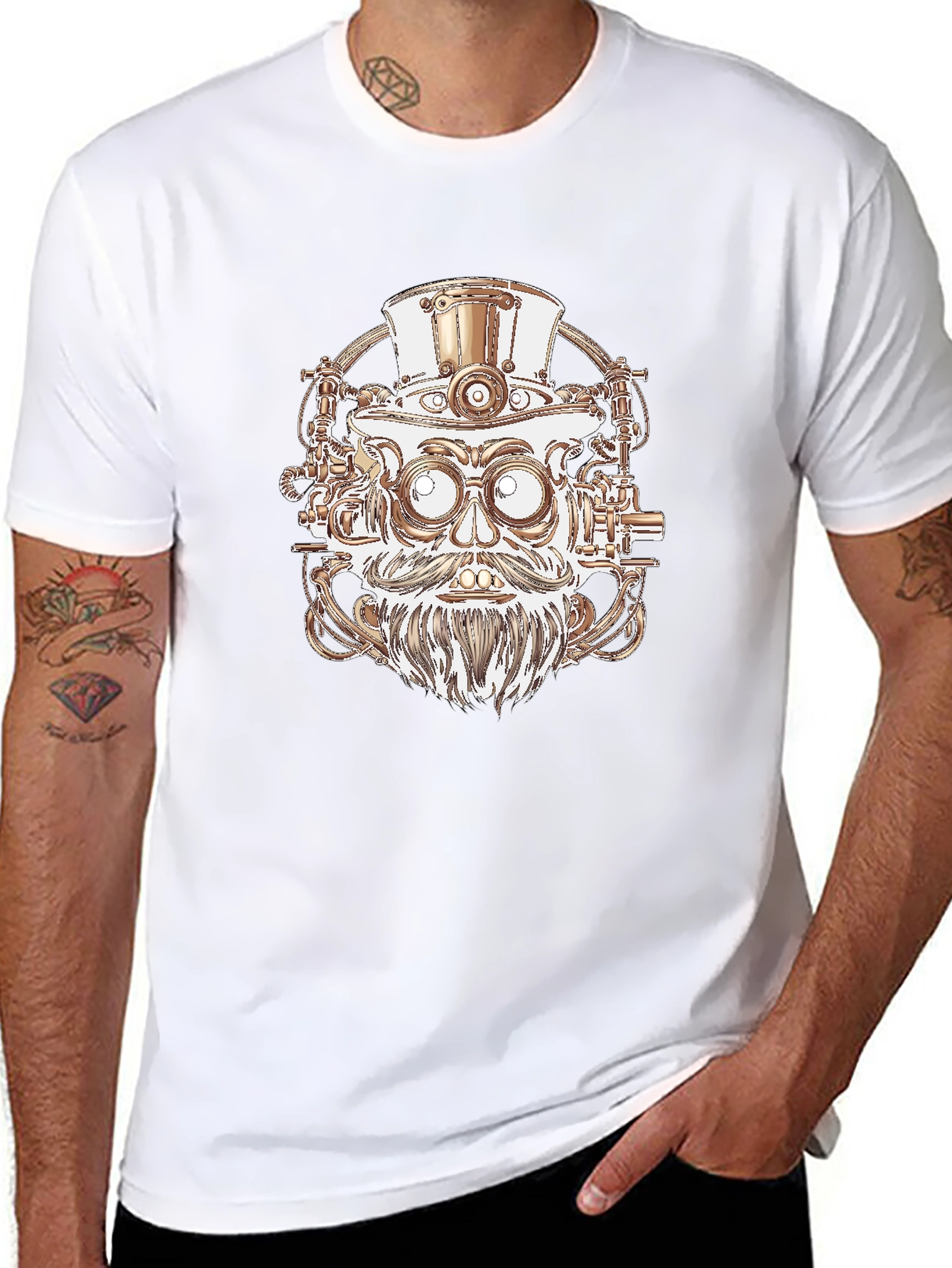 Steampunk Robot Head Graphic Tee - Black Cotton Shirt