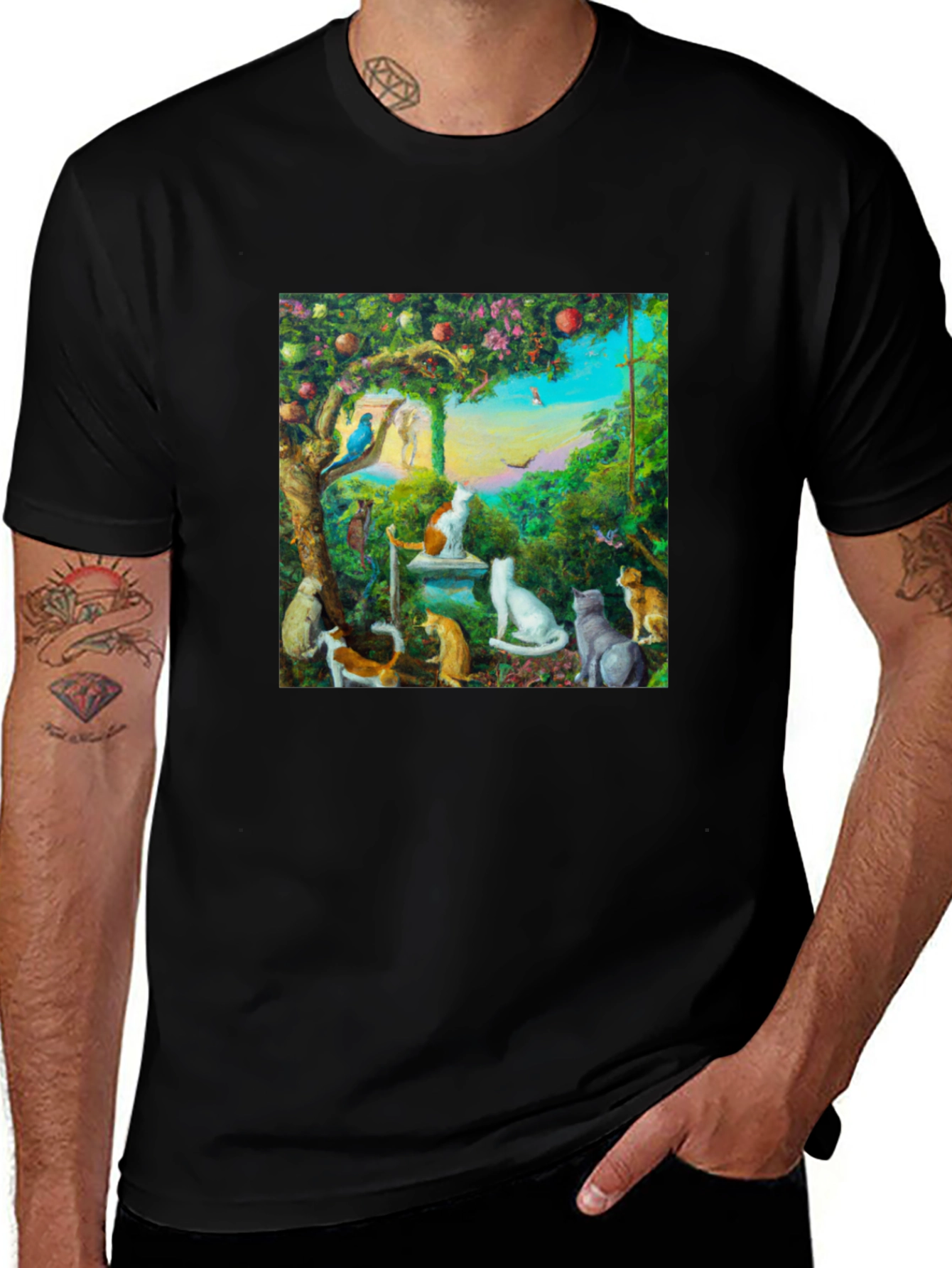 Whimsical Cat Garden T-Shirt