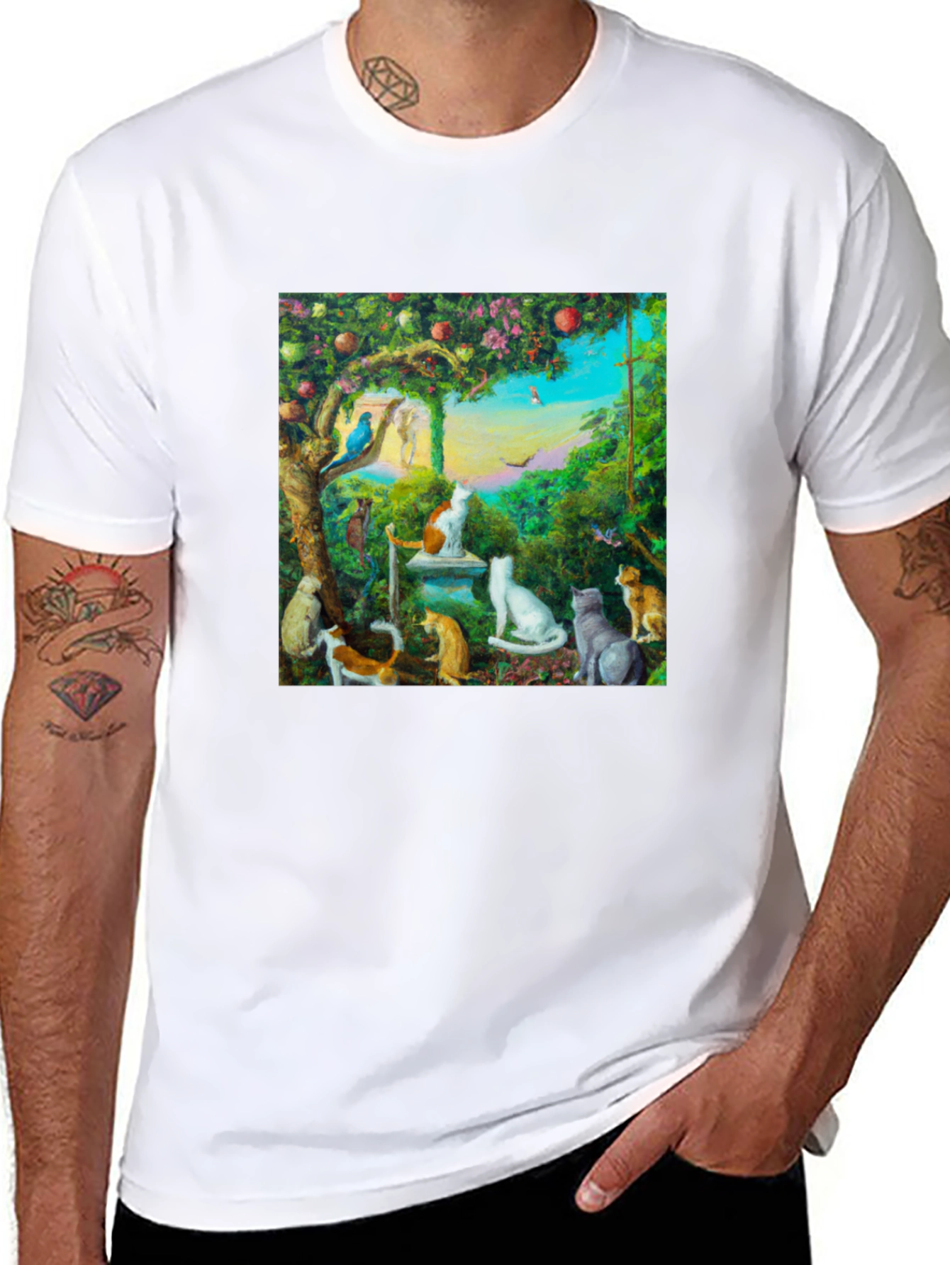 Whimsical Cat Garden T-Shirt