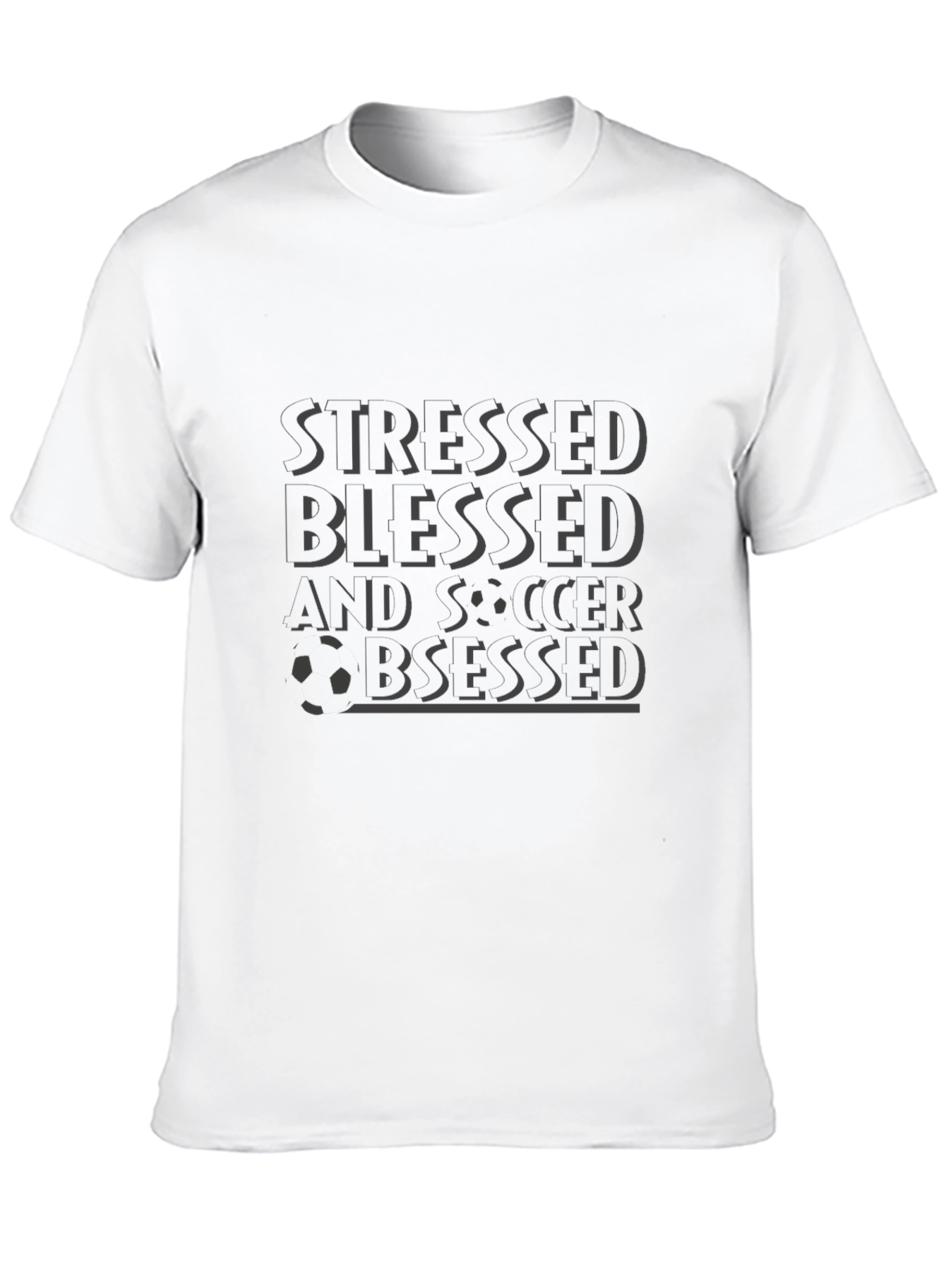 Stressed Blessed Soccer Obsessed Black Graphic Tee