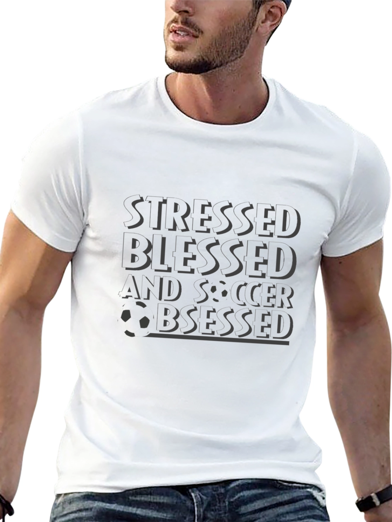 Stressed Blessed Soccer Obsessed Black Graphic Tee