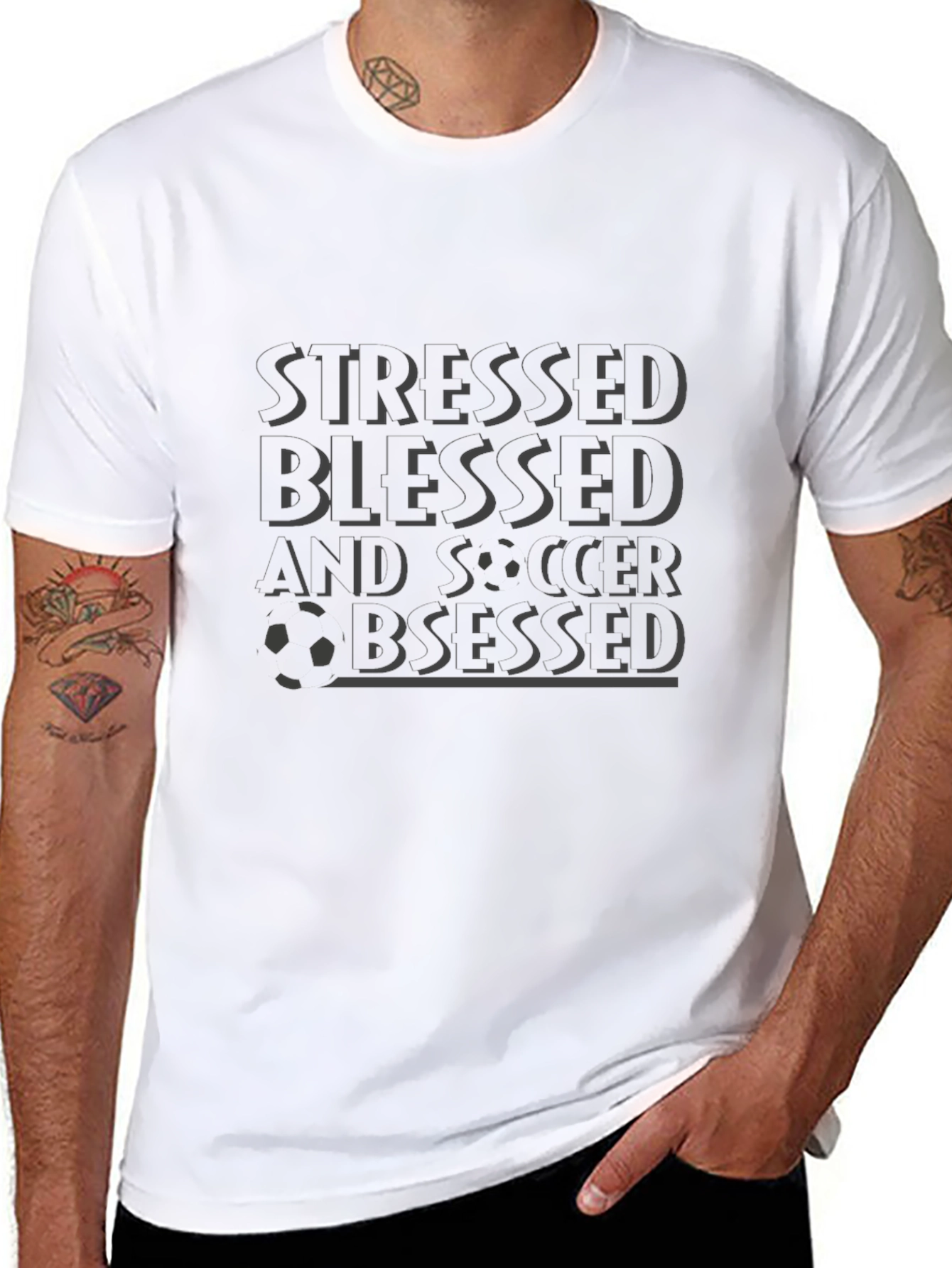 Stressed Blessed Soccer Obsessed Black Graphic Tee