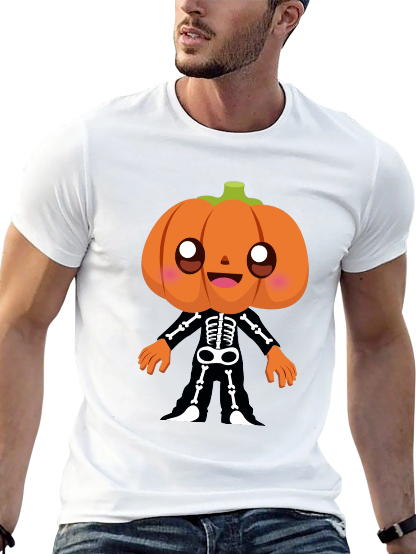 Pumpkin Skeleton Graphic Tee - Halloween Fun!