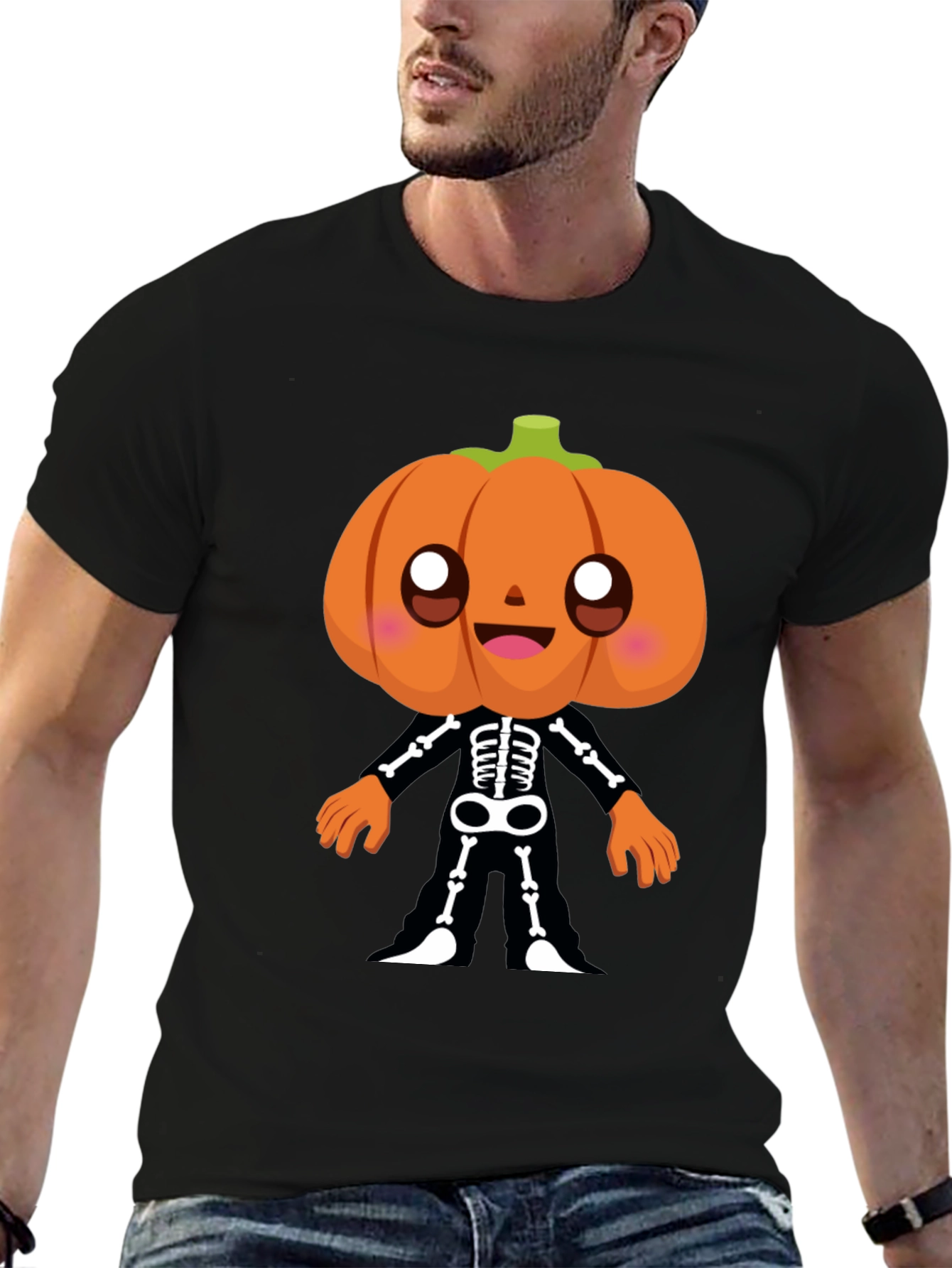 Pumpkin Skeleton Graphic Tee - Halloween Fun!
