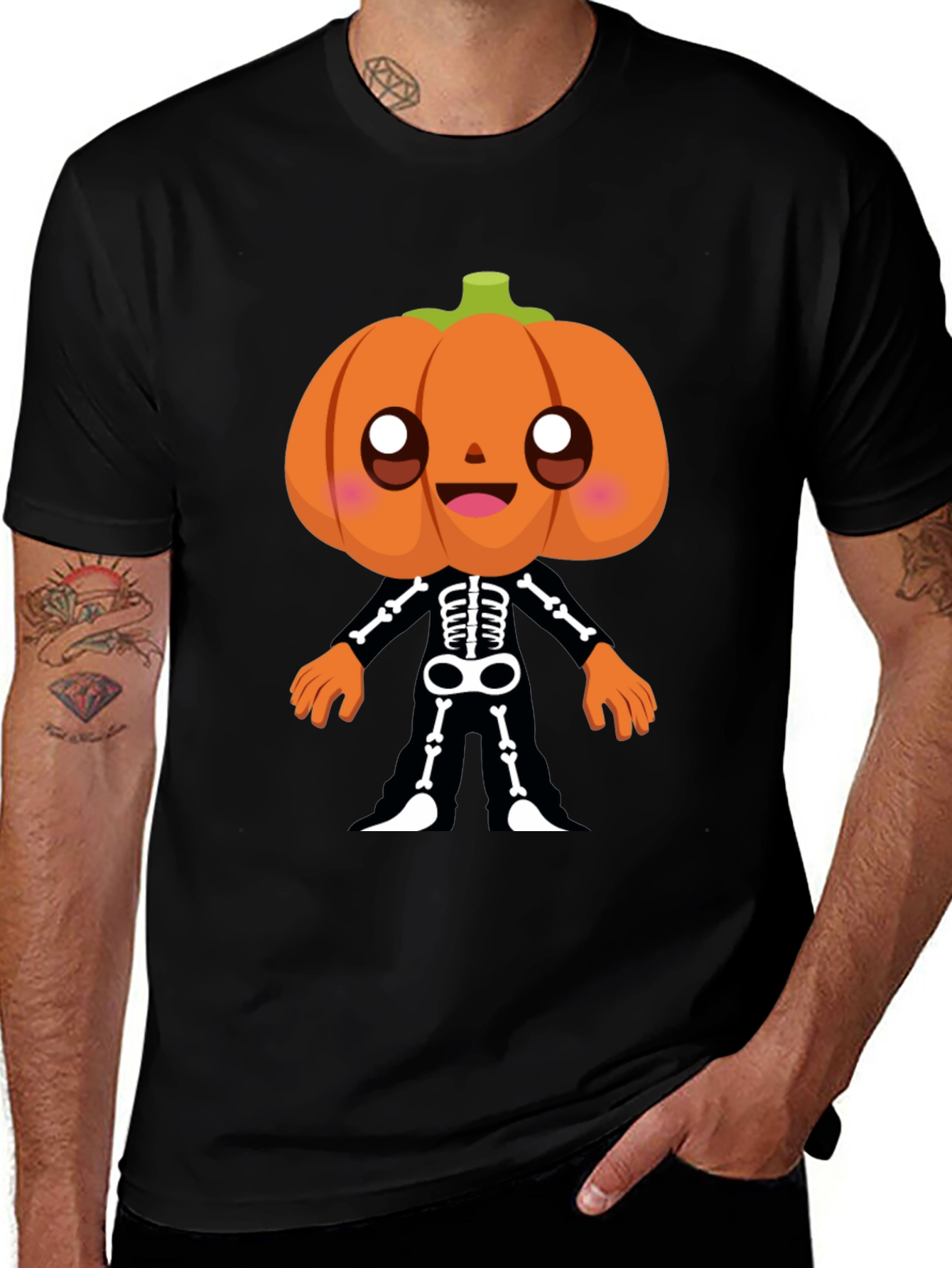 Pumpkin Skeleton Graphic Tee - Halloween Fun!