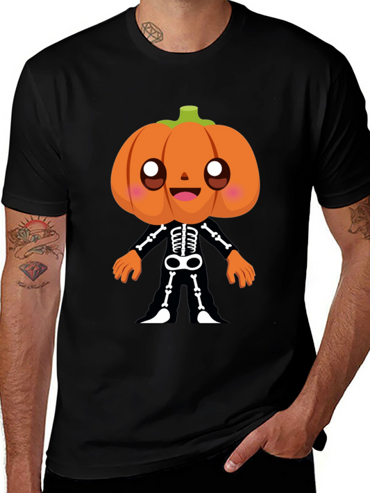 Pumpkin Skeleton Graphic Tee - Halloween Fun!