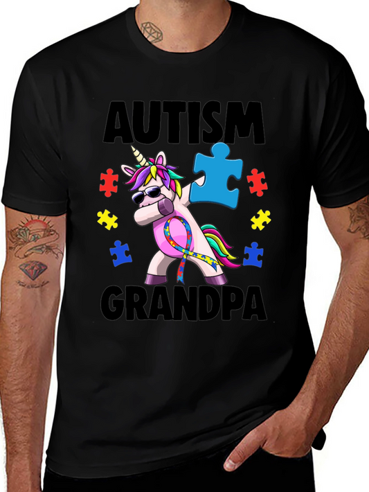 Autism Awareness Grandpa T-Shirt Unicorn Puzzle Piece