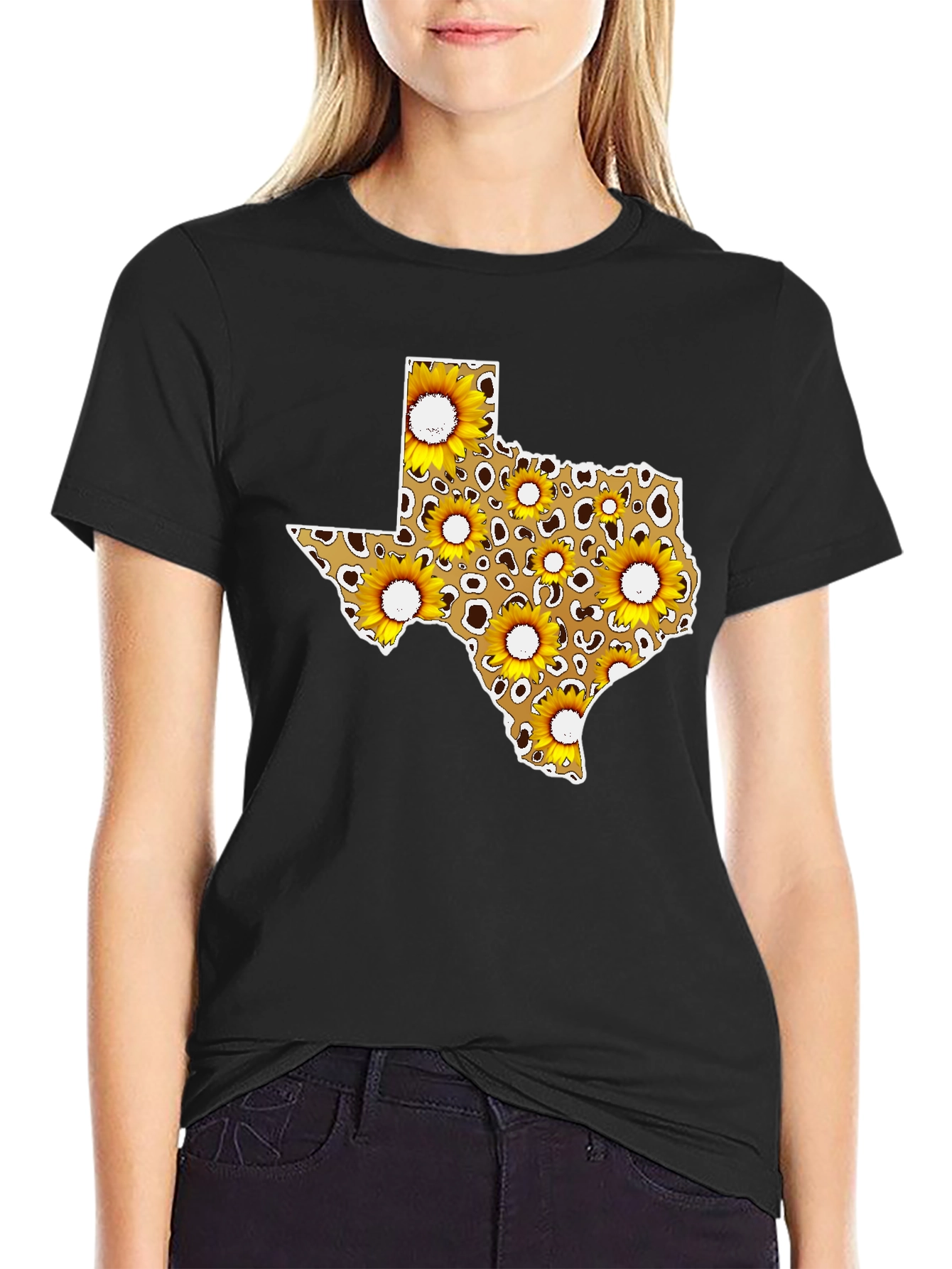 Texas Sunflower Leopard Print T-Shirt