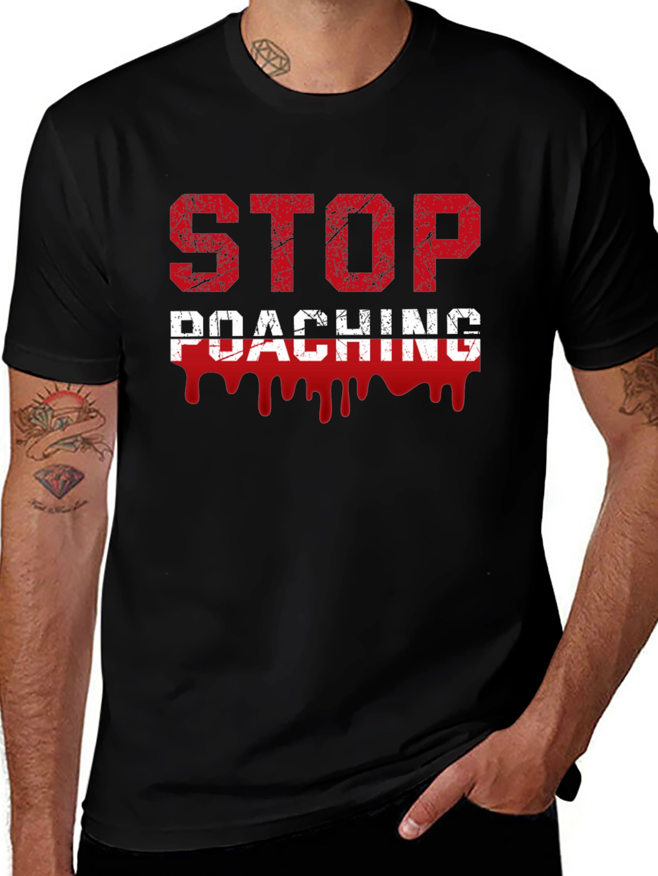 Stop Poaching Graphic T-Shirt - Environmental Awareness Tee
