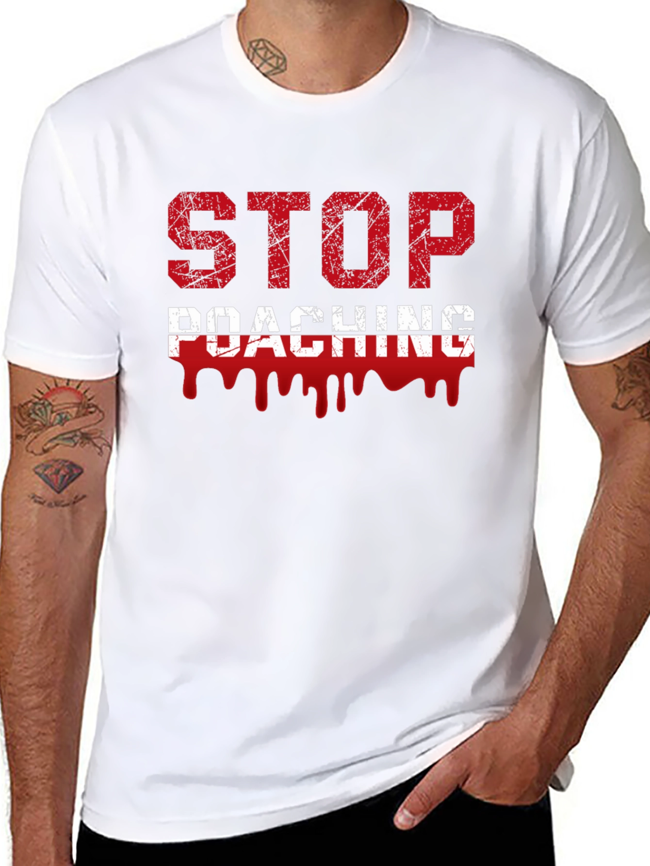 Stop Poaching Graphic T-Shirt - Environmental Awareness Tee