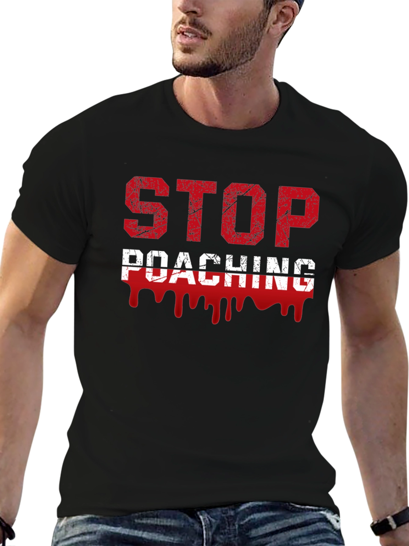 Stop Poaching Graphic T-Shirt - Environmental Awareness Tee