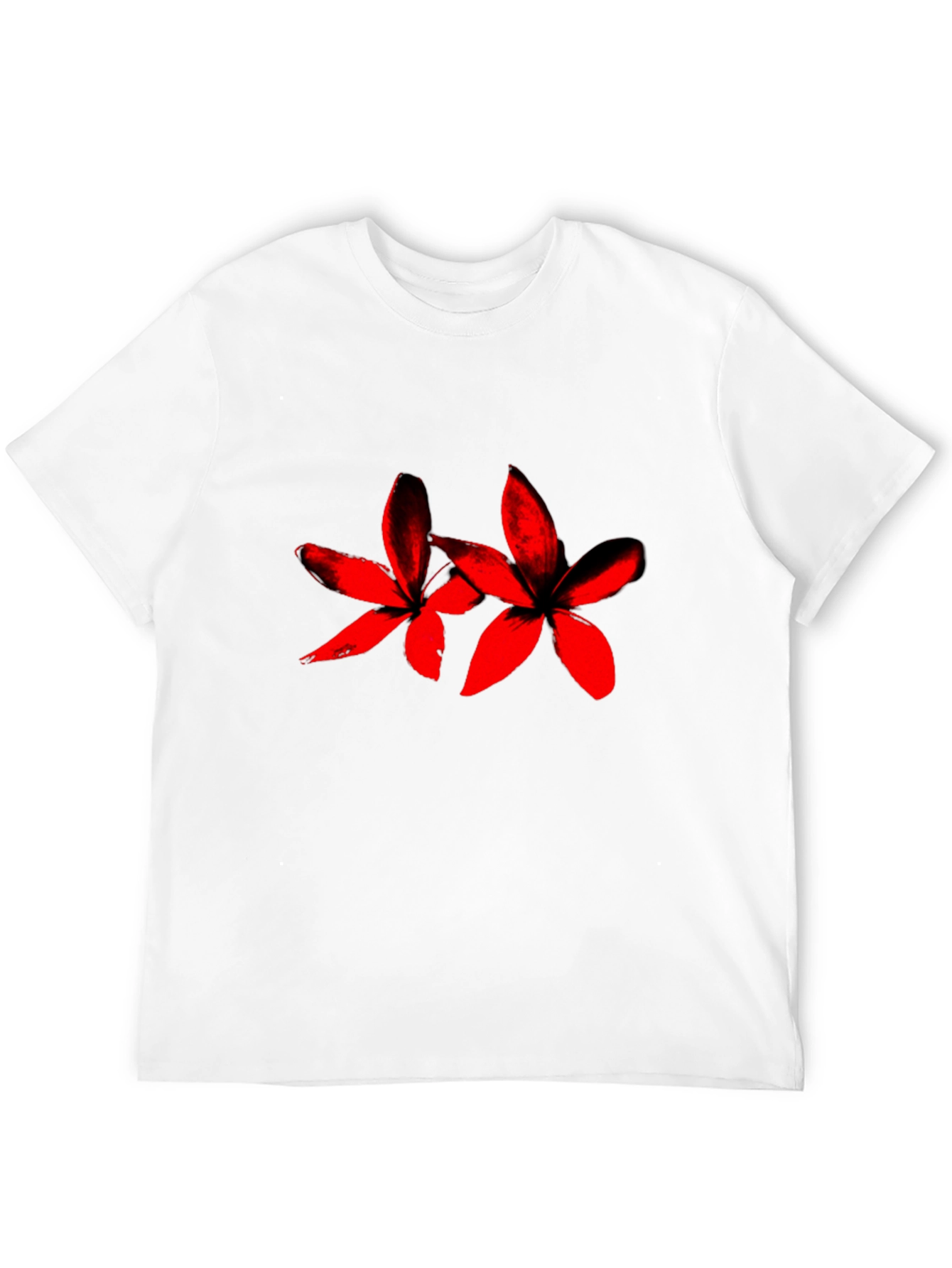 Black Tee with Red Floral Print