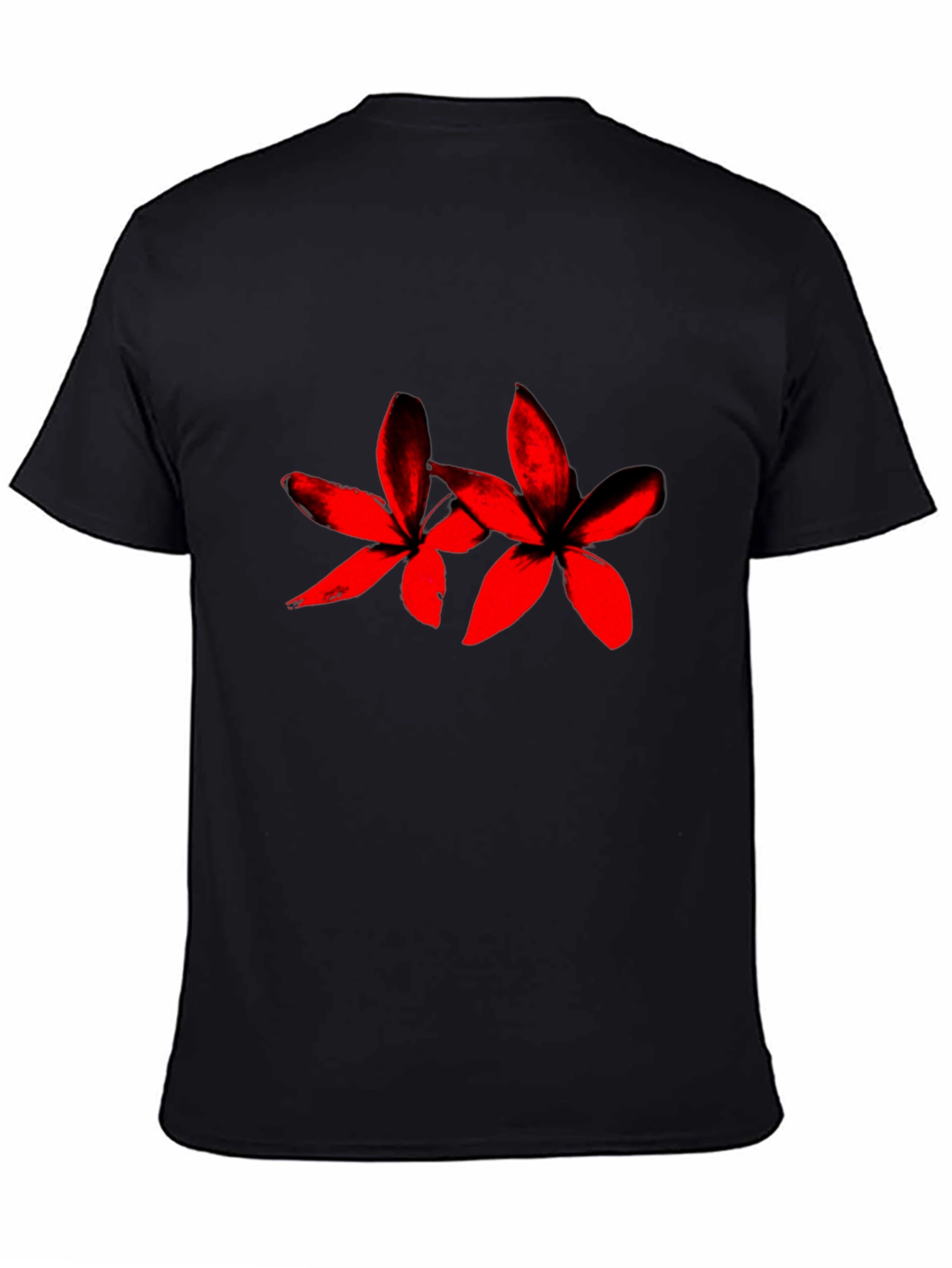 Black Tee with Red Floral Print