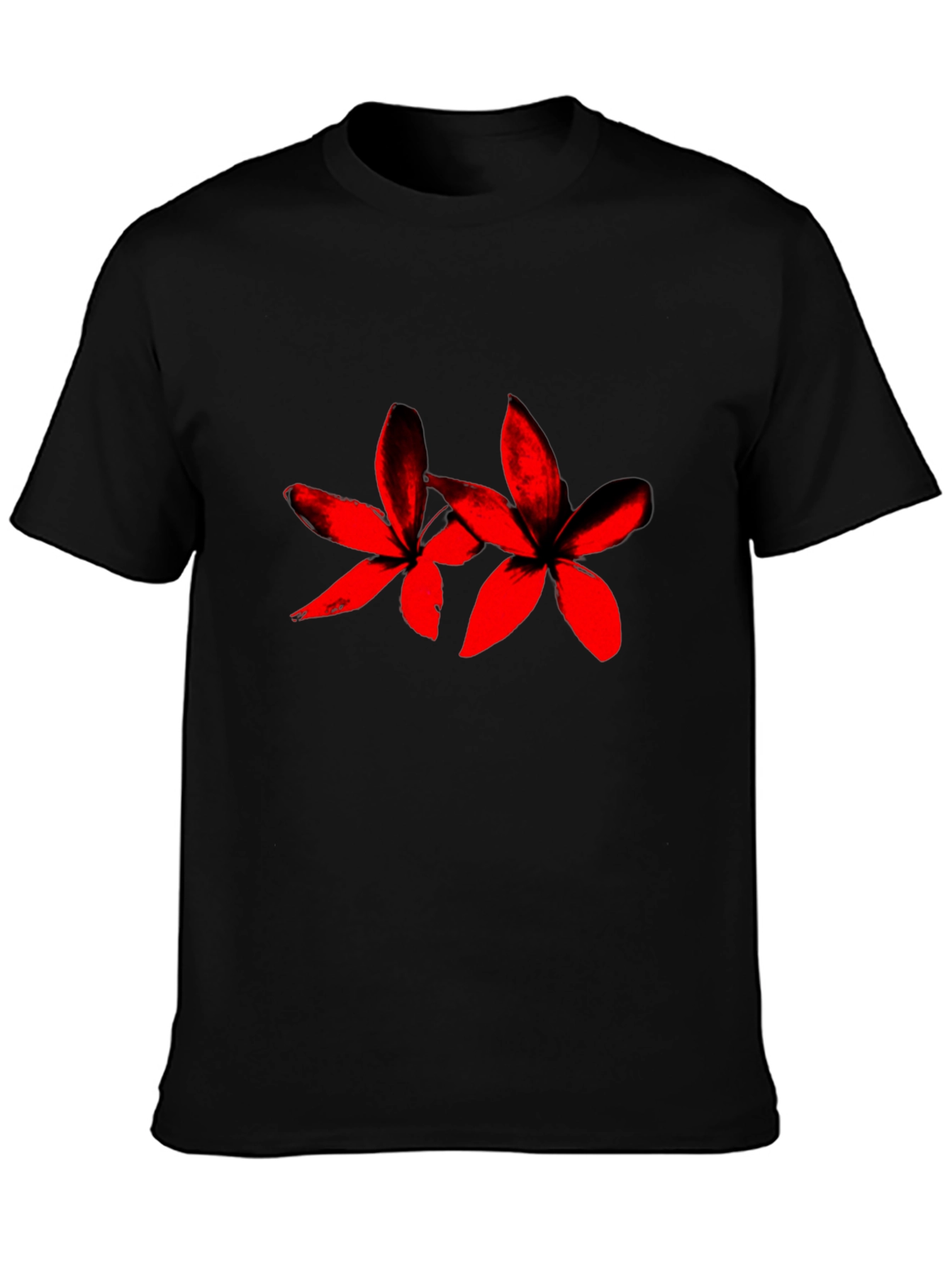 Black Tee with Red Floral Print