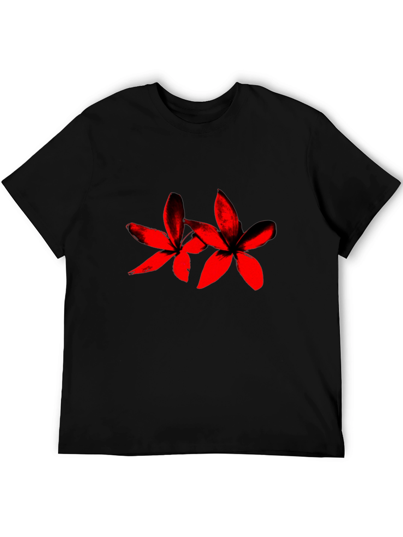 Black Tee with Red Floral Print