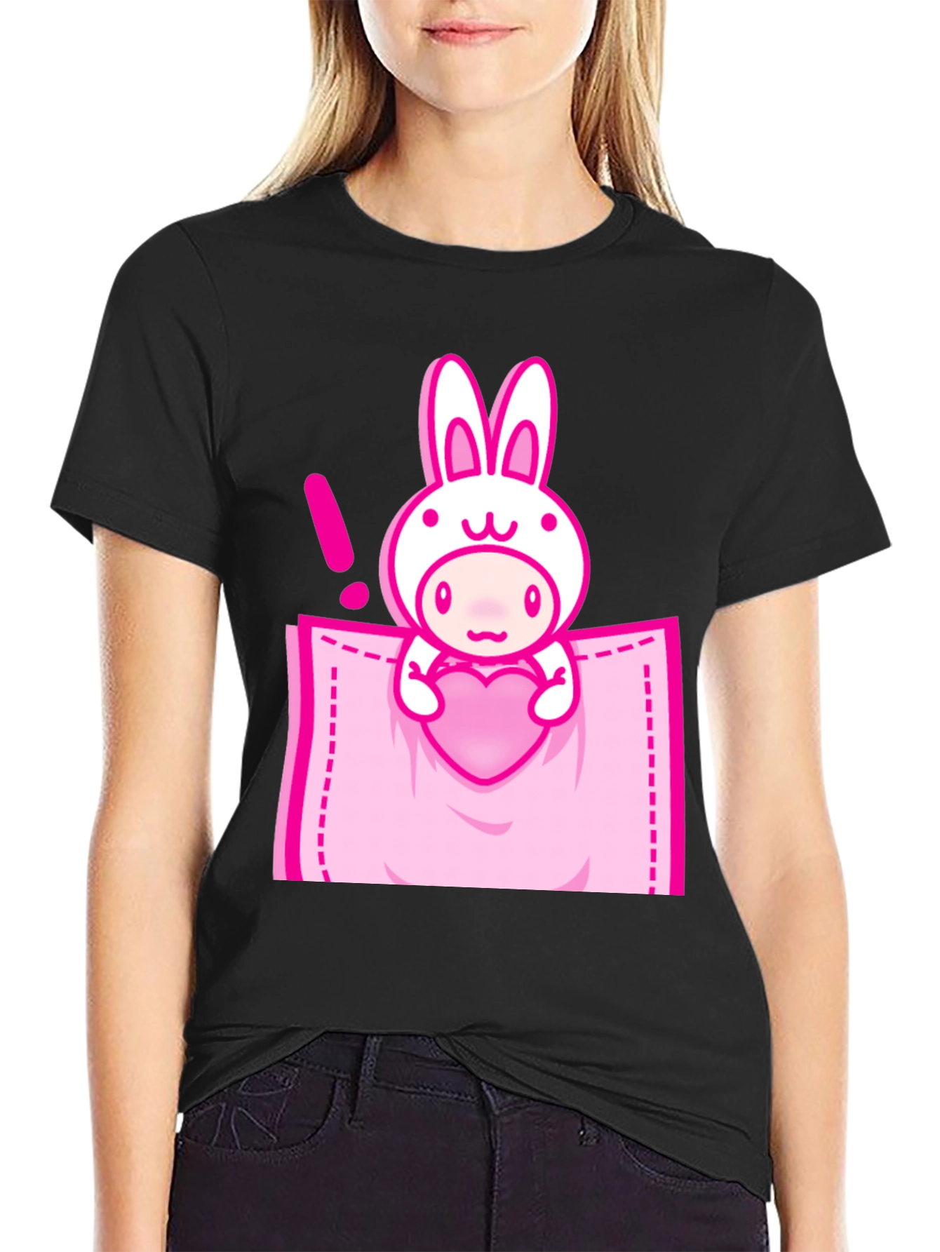 Cute Cartoon Rabbit Pocket T-Shirt