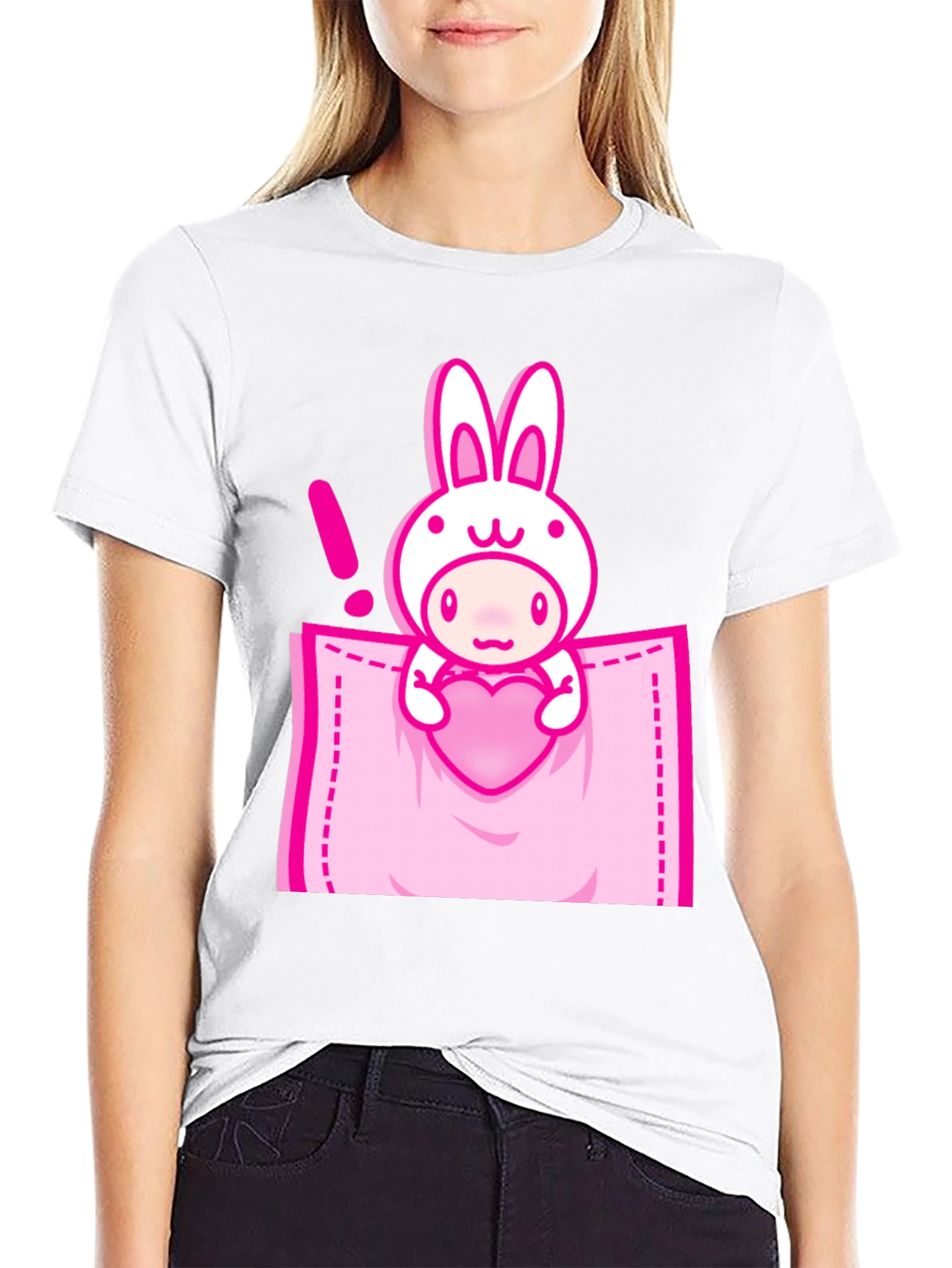 Cute Cartoon Rabbit Pocket T-Shirt