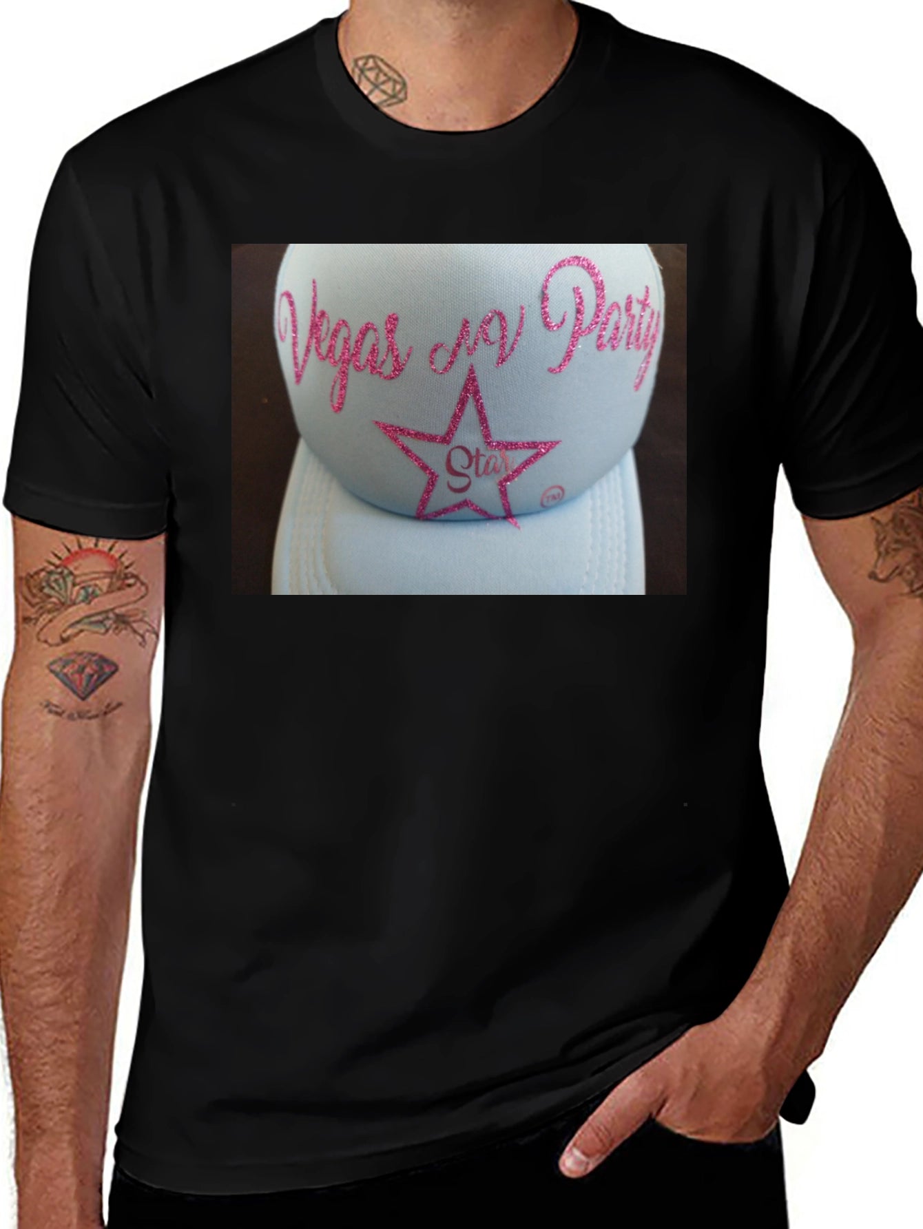 Vegas N Party Glitter Star Hat T-Shirt