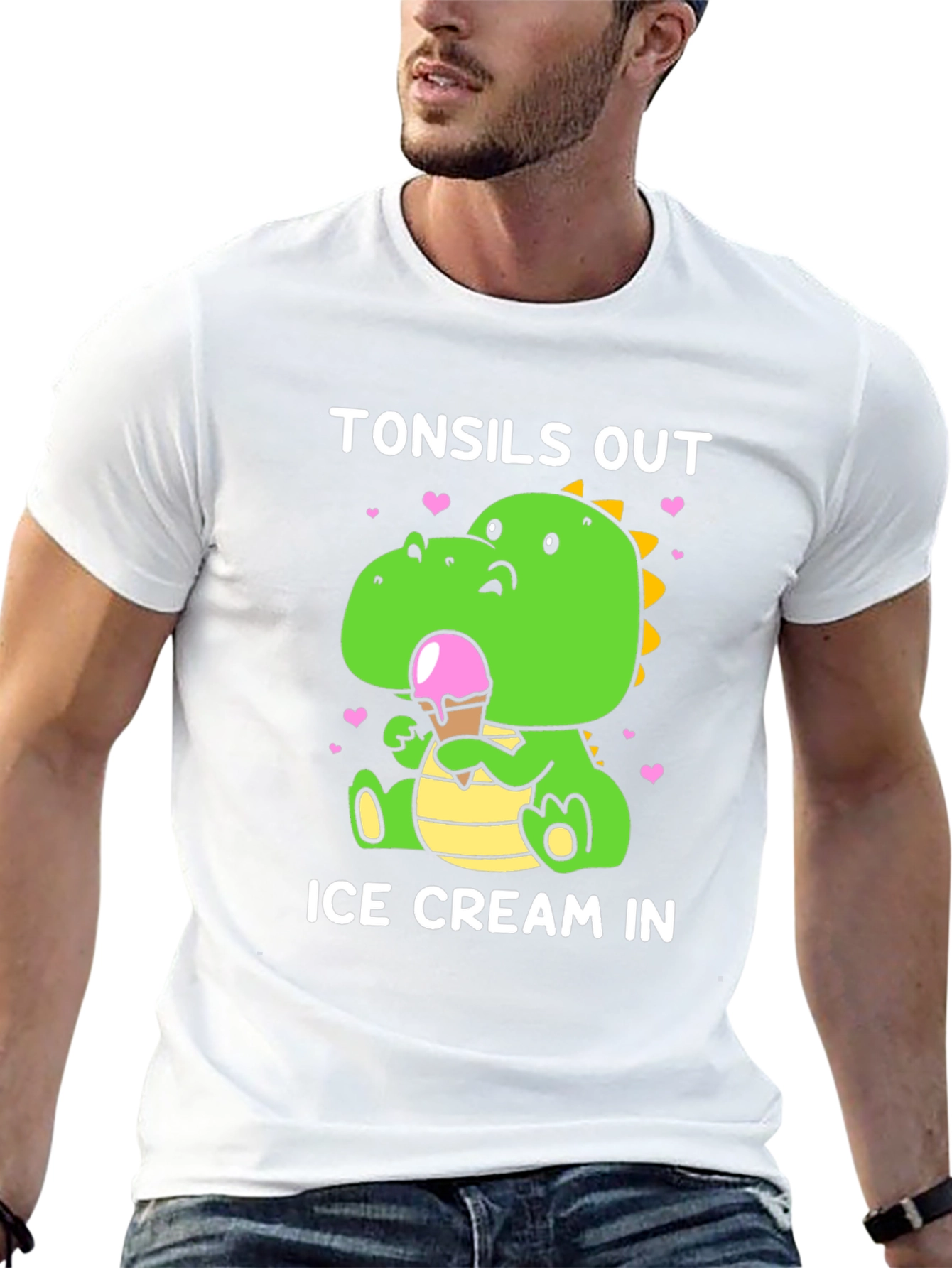 Tonsils Out Ice Cream In Dinosaur T-Shirt