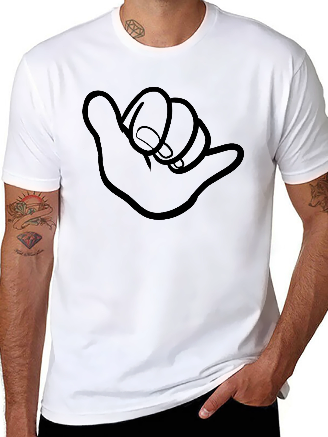 Shaka Sign Graphic Tee - Black Cotton Casual Shirt