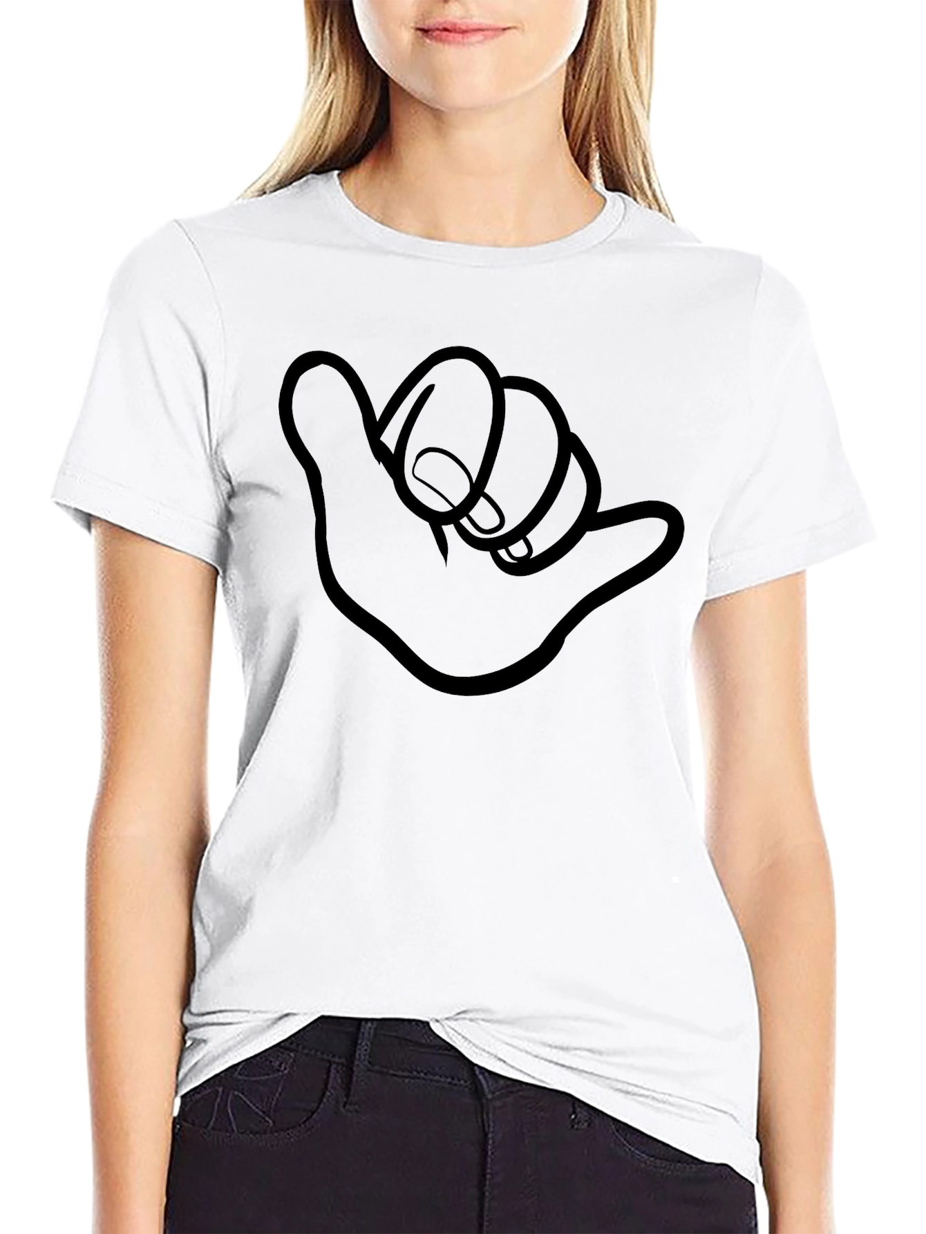 Shaka Sign Graphic Tee - Black Cotton Casual Shirt