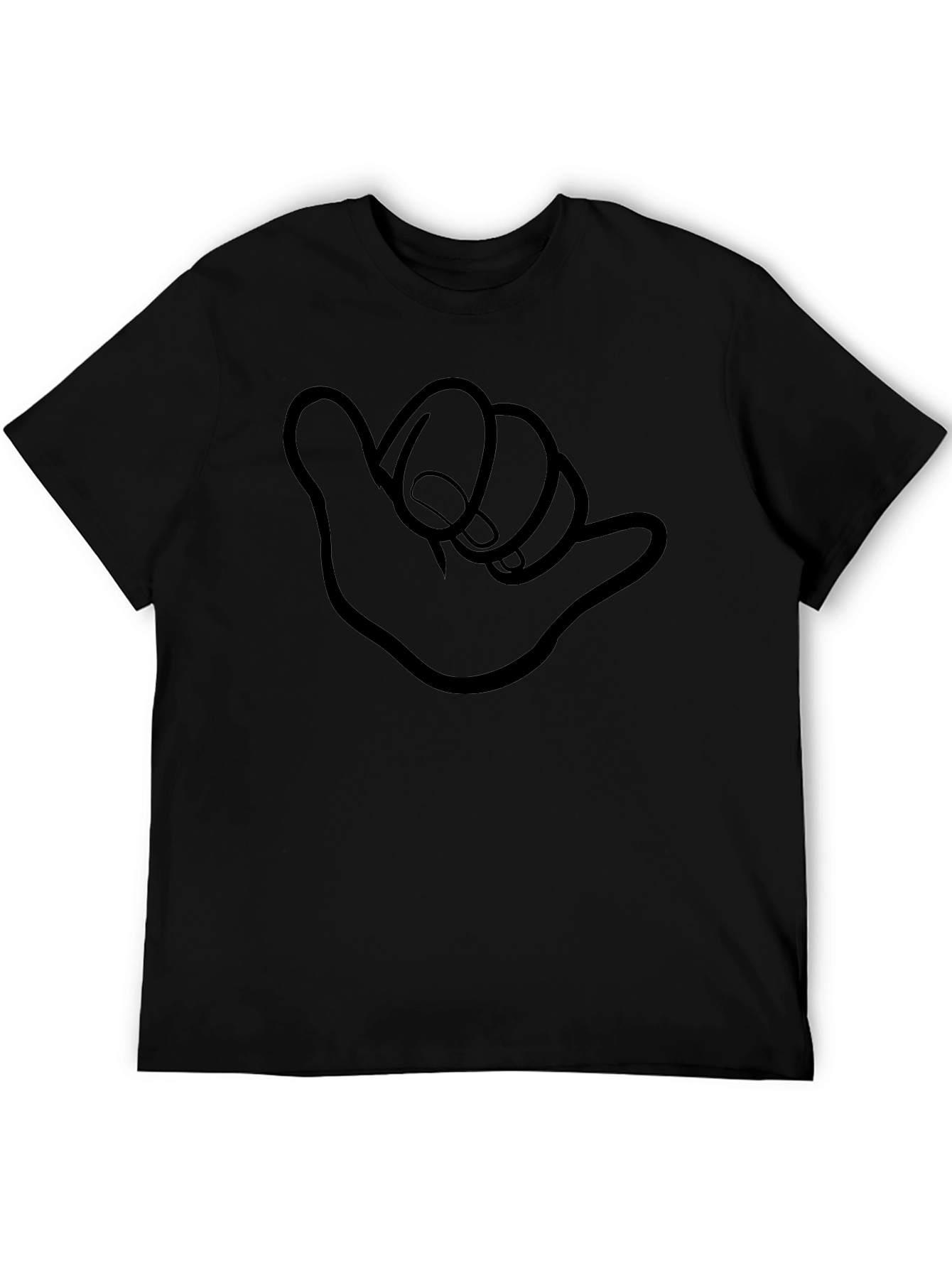 Shaka Sign Graphic Tee - Black Cotton Casual Shirt