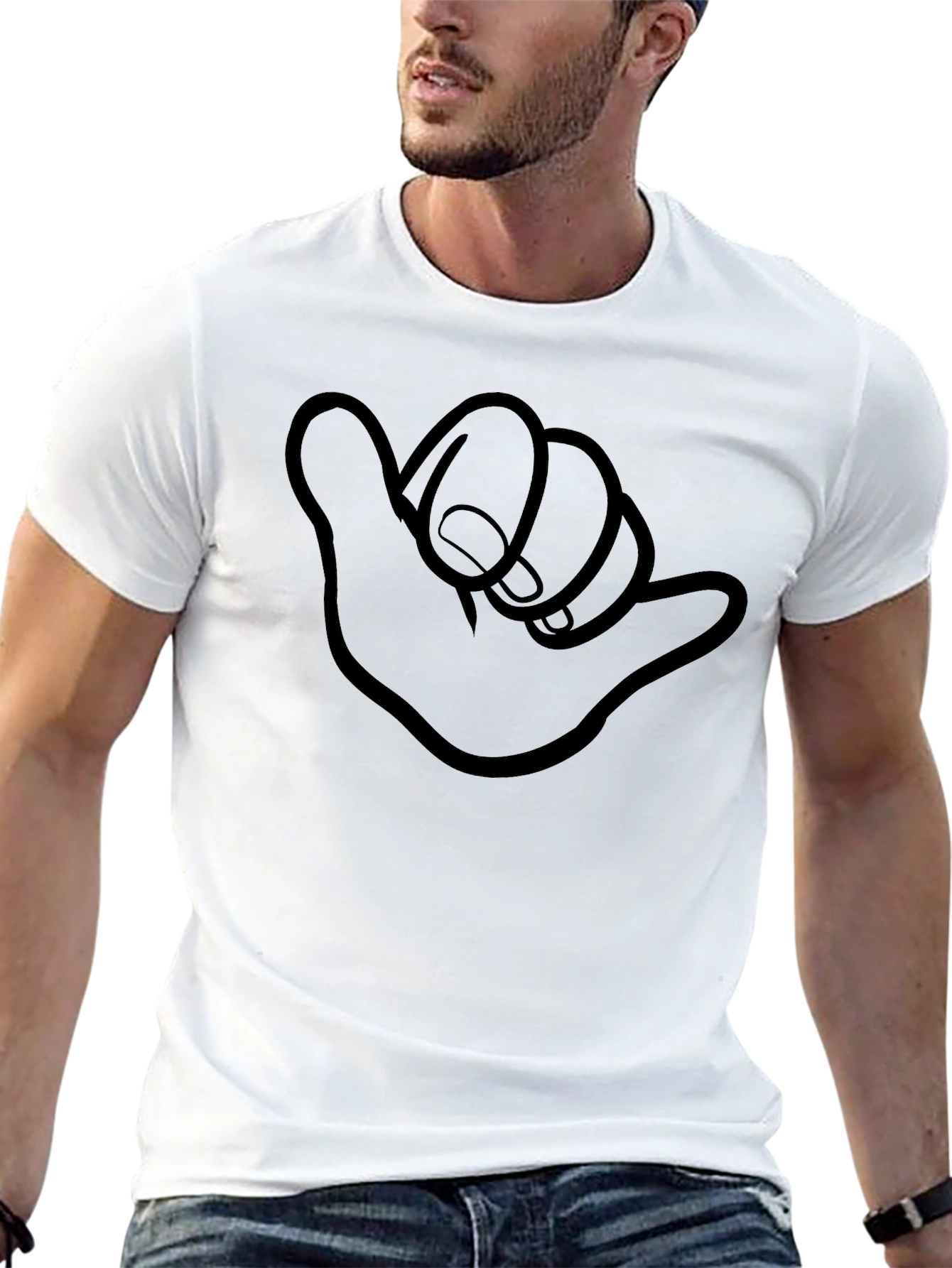 Shaka Sign Graphic Tee - Black Cotton Casual Shirt