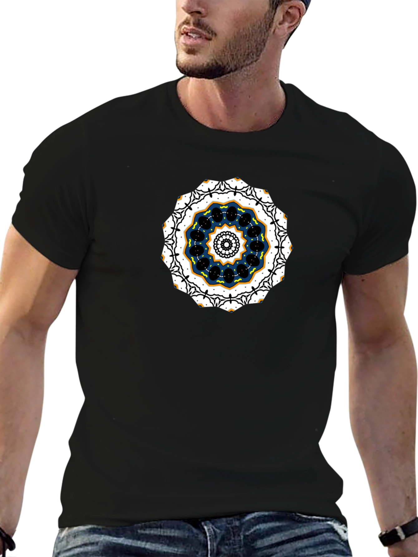 Black Tee with Mandala Graphic