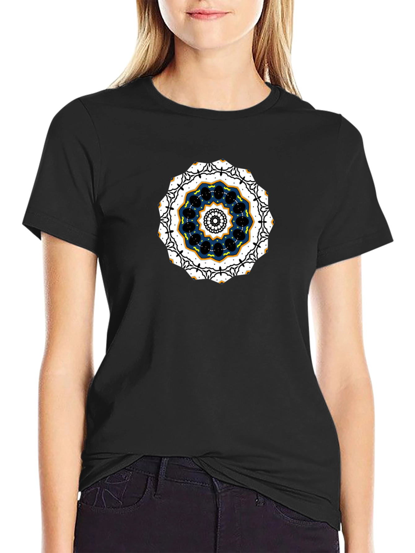 Black Tee with Mandala Graphic