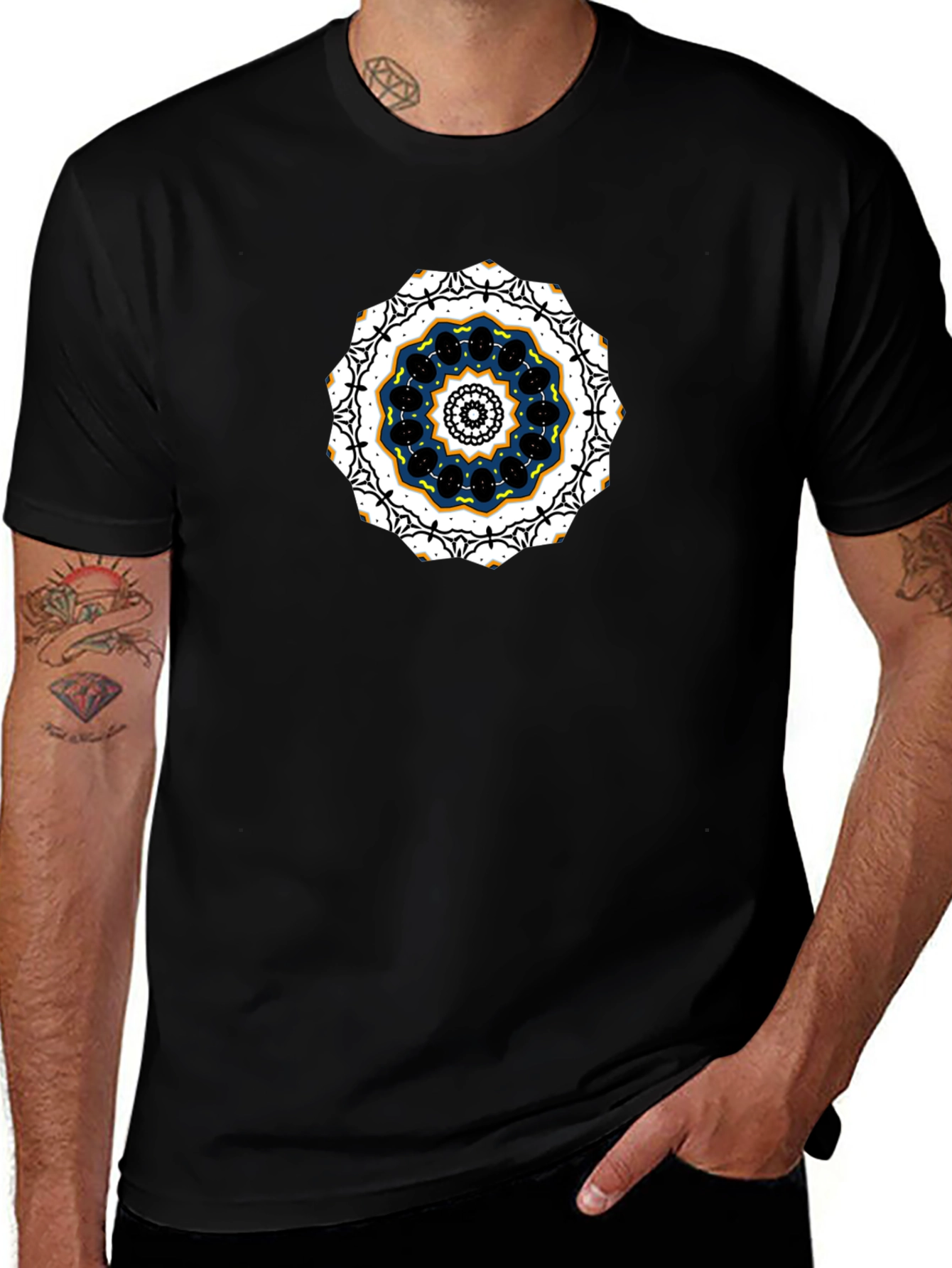 Black Tee with Mandala Graphic